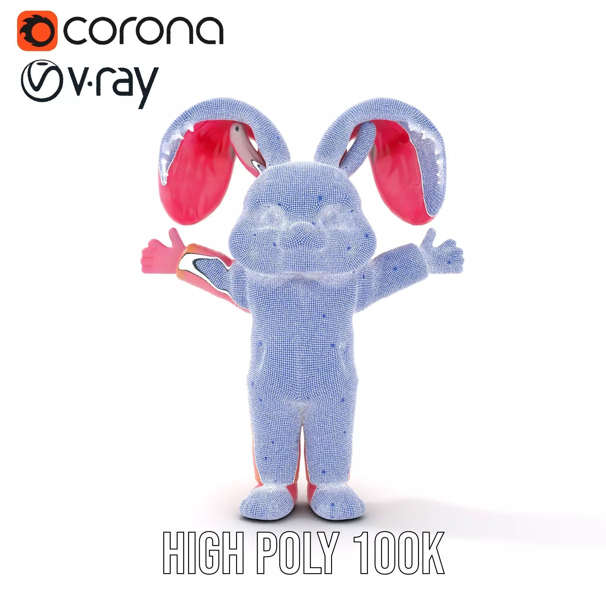 Pink Furry Bunny Character Model Rigged and Animated Low-poly 3D model_34