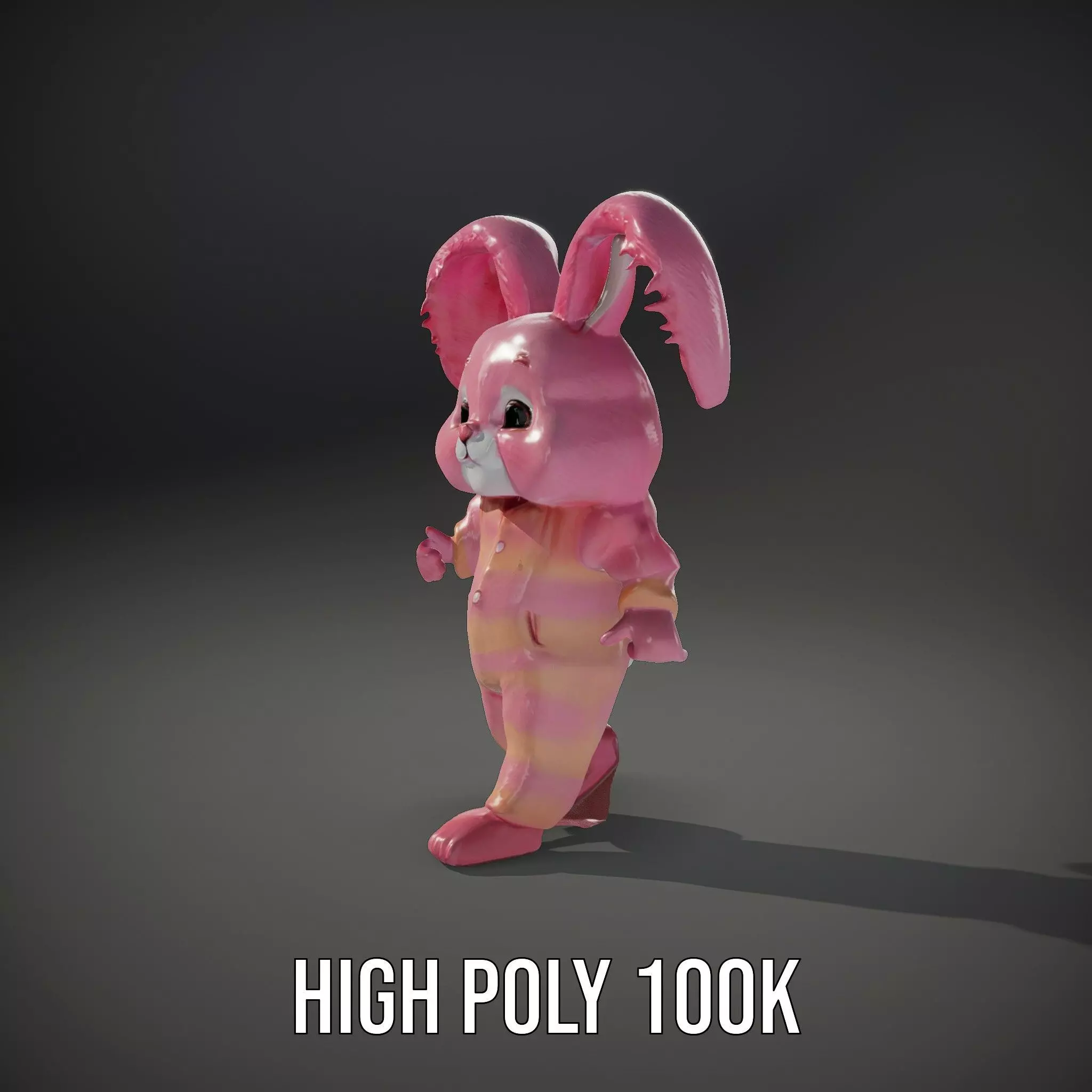 Pink Furry Bunny Character Model Rigged and Animated Low-poly 3D model_21