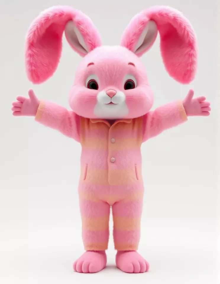 Pink Furry Bunny Character Model Rigged and Animated Low-poly 3D model_3