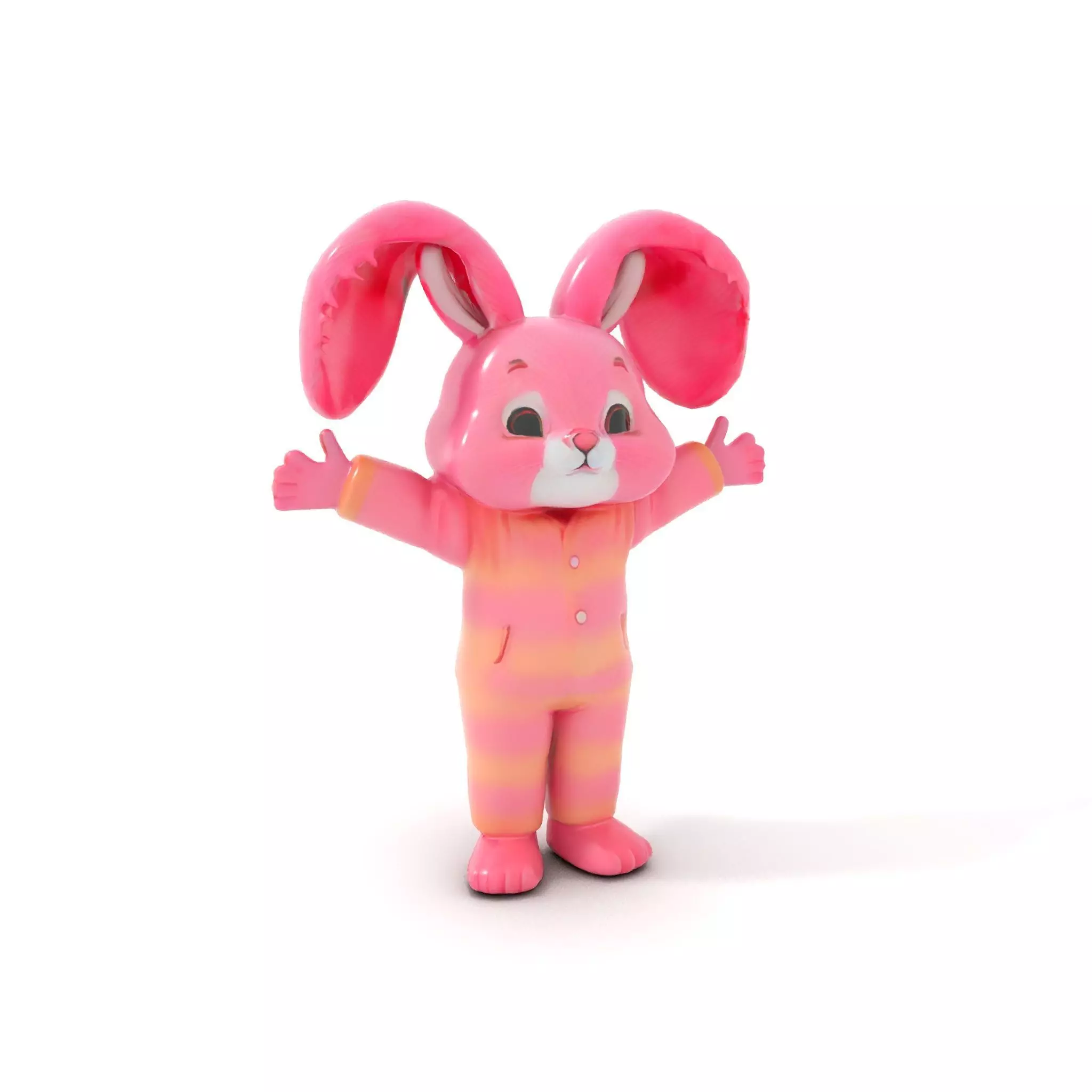 Pink Furry Bunny Character Model Rigged and Animated Low-poly 3D model_7