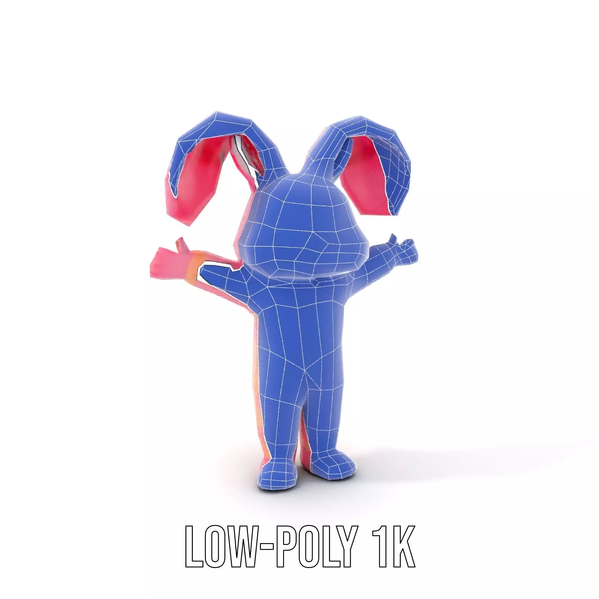 Pink Furry Bunny Character Model Rigged and Animated Low-poly 3D model_8