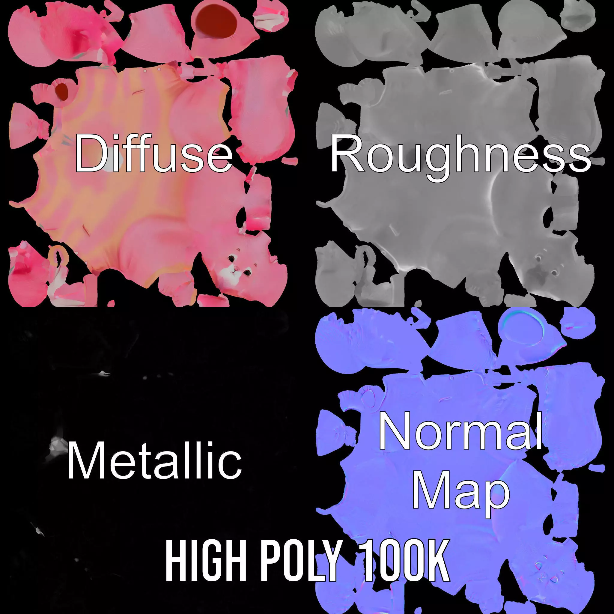Pink Furry Bunny Character Model Rigged and Animated Low-poly 3D model_4
