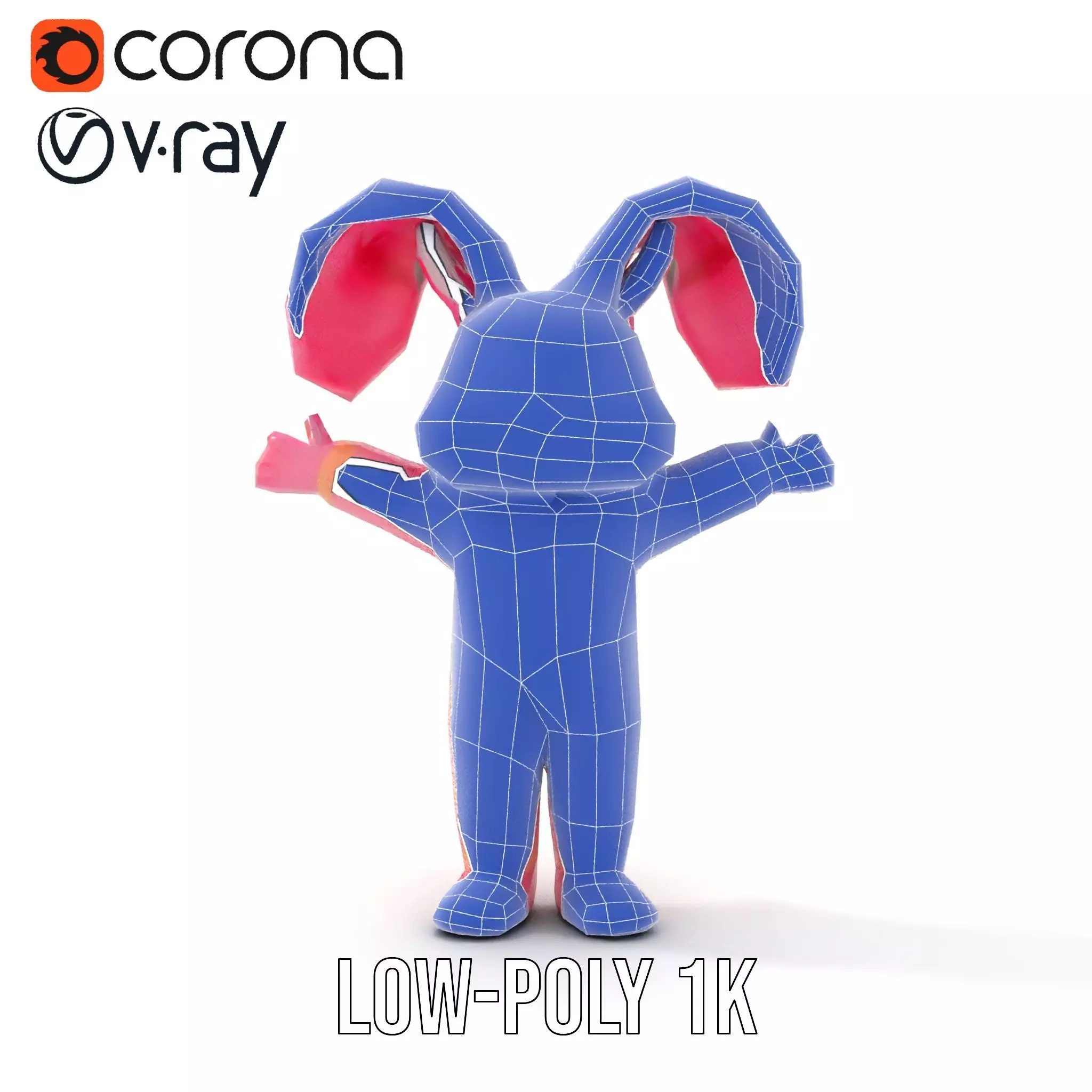 Pink Furry Bunny Character Model Rigged and Animated Low-poly 3D model_17
