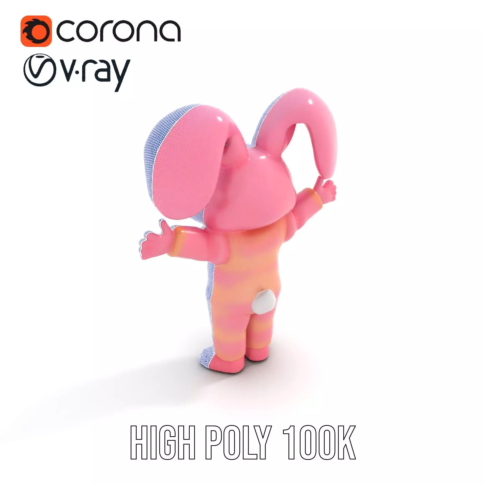 Pink Furry Bunny Character Model Rigged and Animated Low-poly 3D model_32