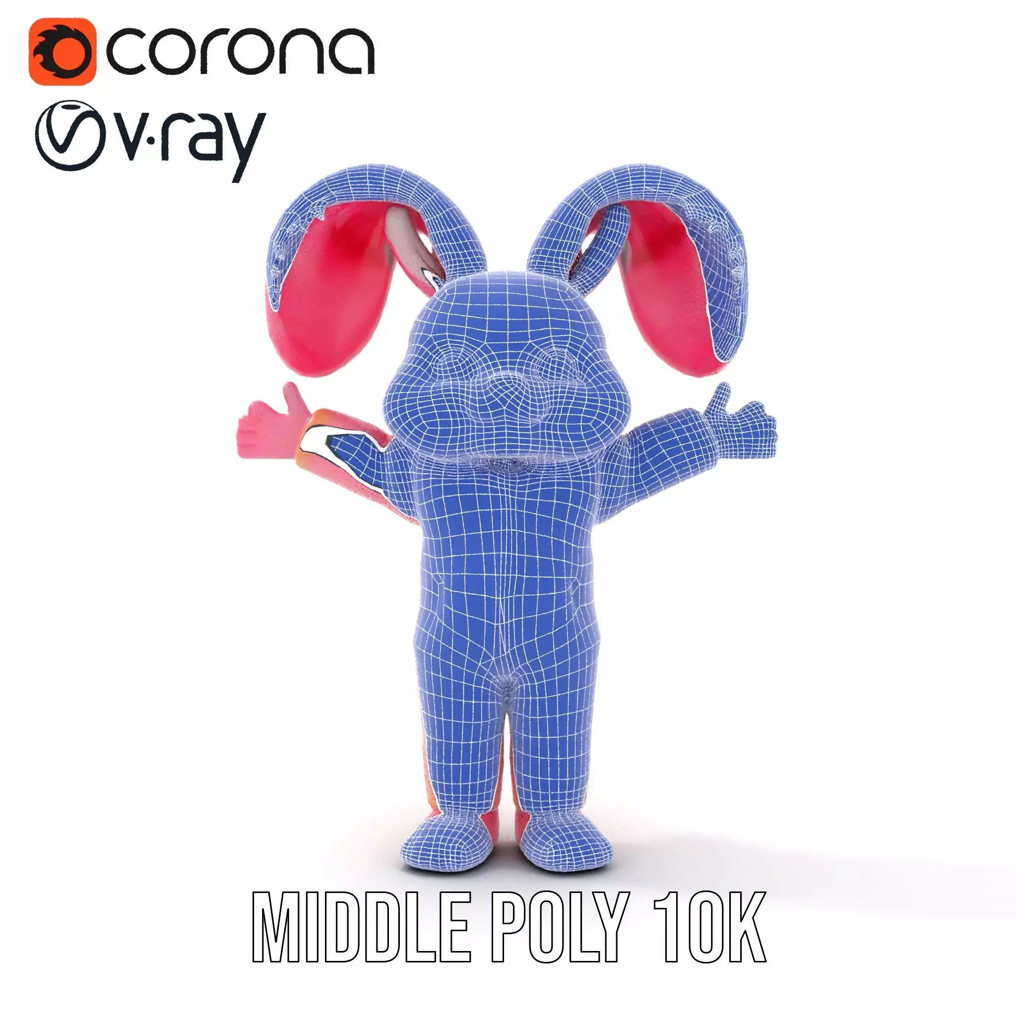 Pink Furry Bunny Character Model Rigged and Animated Low-poly 3D model_30