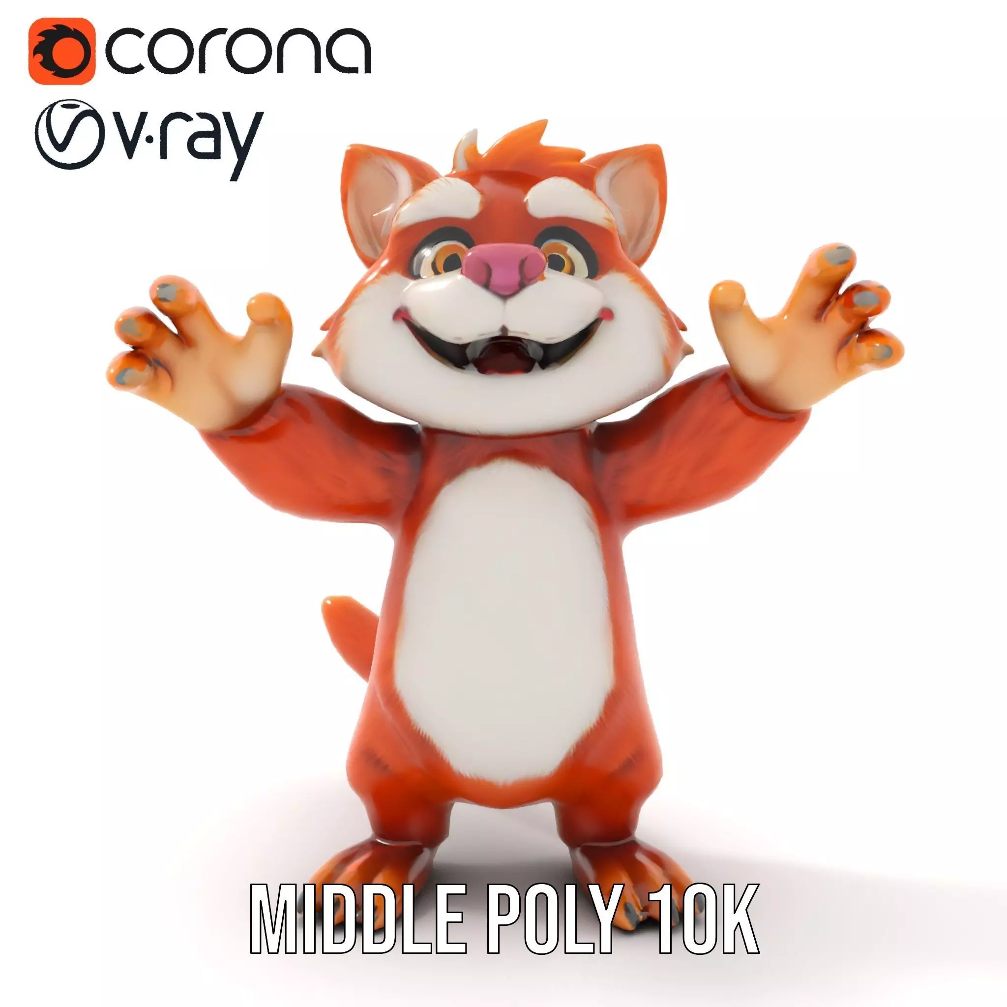 Fluffy Orange Cat Rigged and Animated Character Model Low-poly 3D model_5