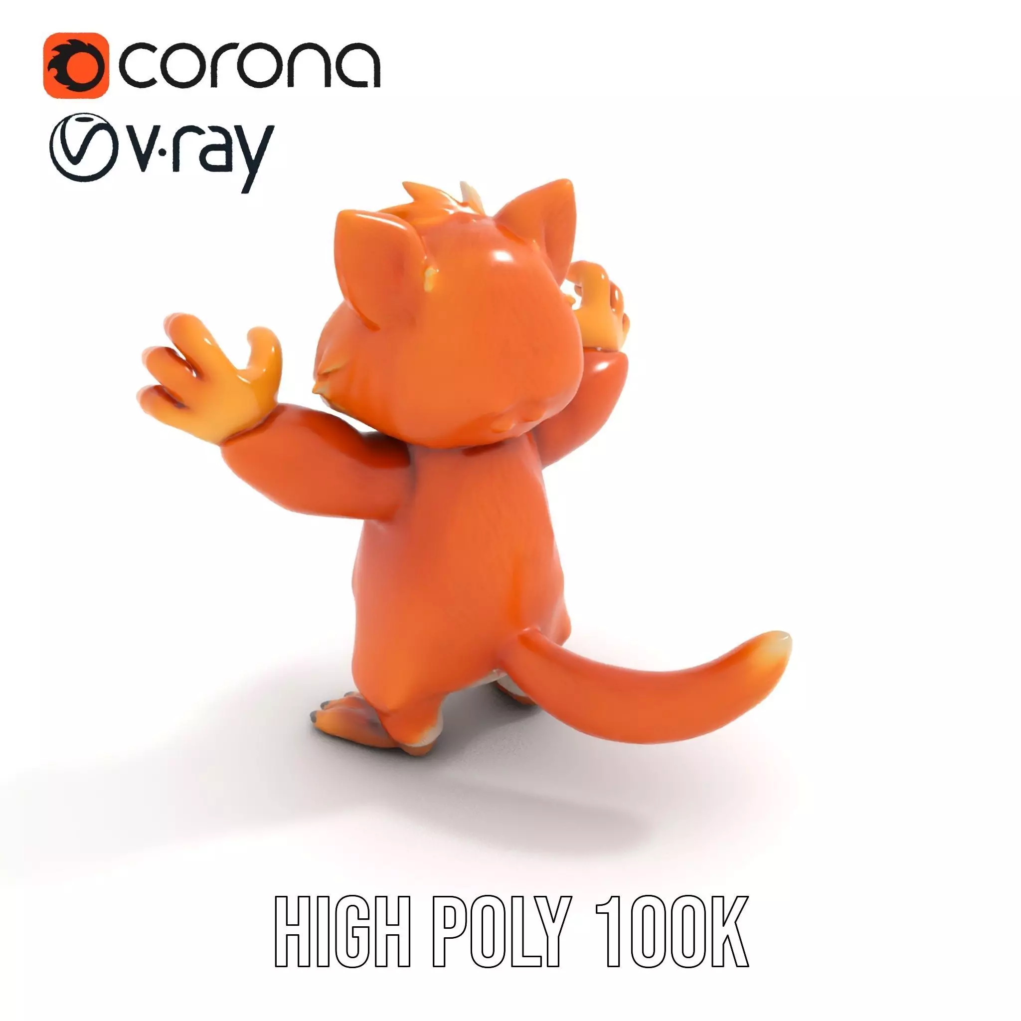 Fluffy Orange Cat Rigged and Animated Character Model Low-poly 3D model_20