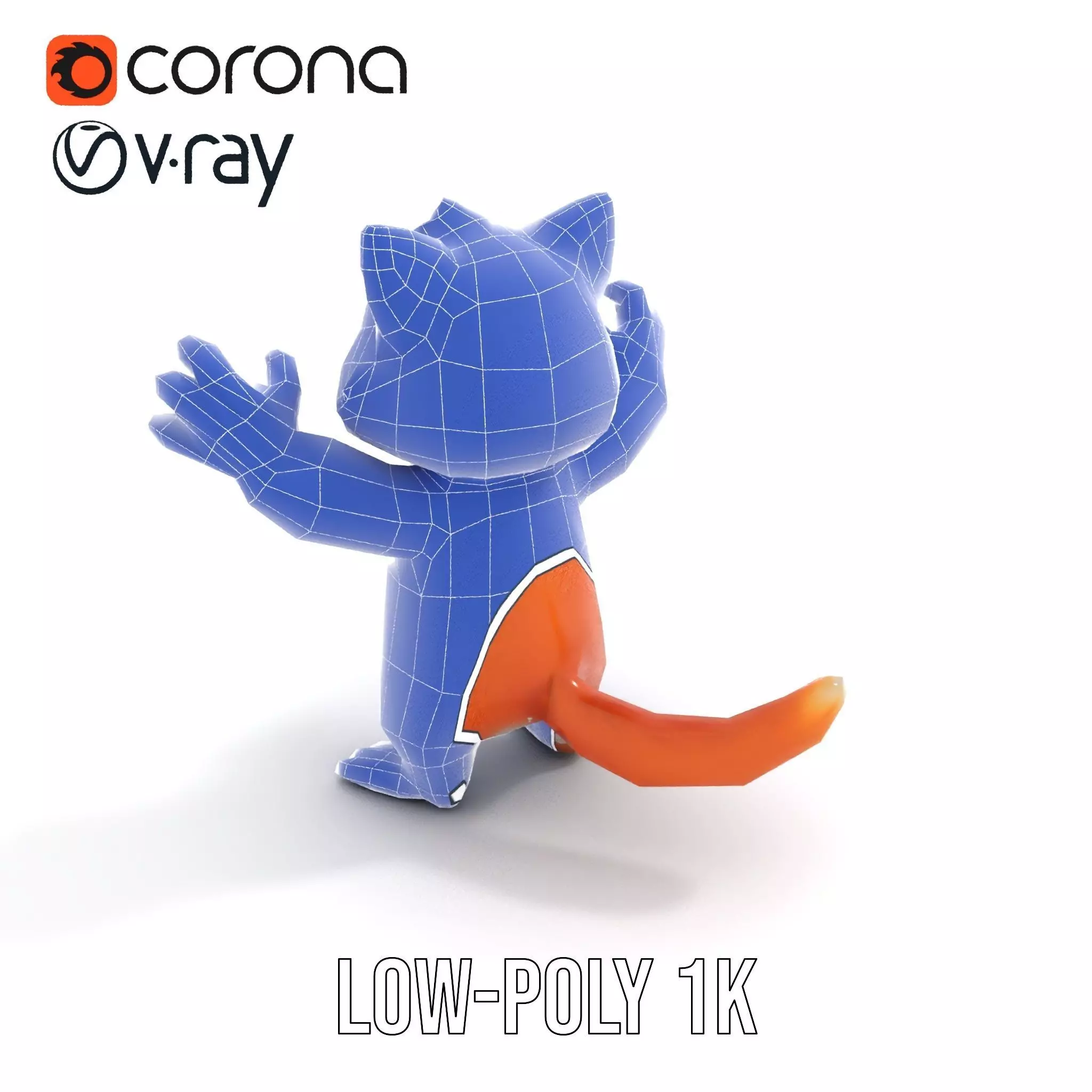 Fluffy Orange Cat Rigged and Animated Character Model Low-poly 3D model_10
