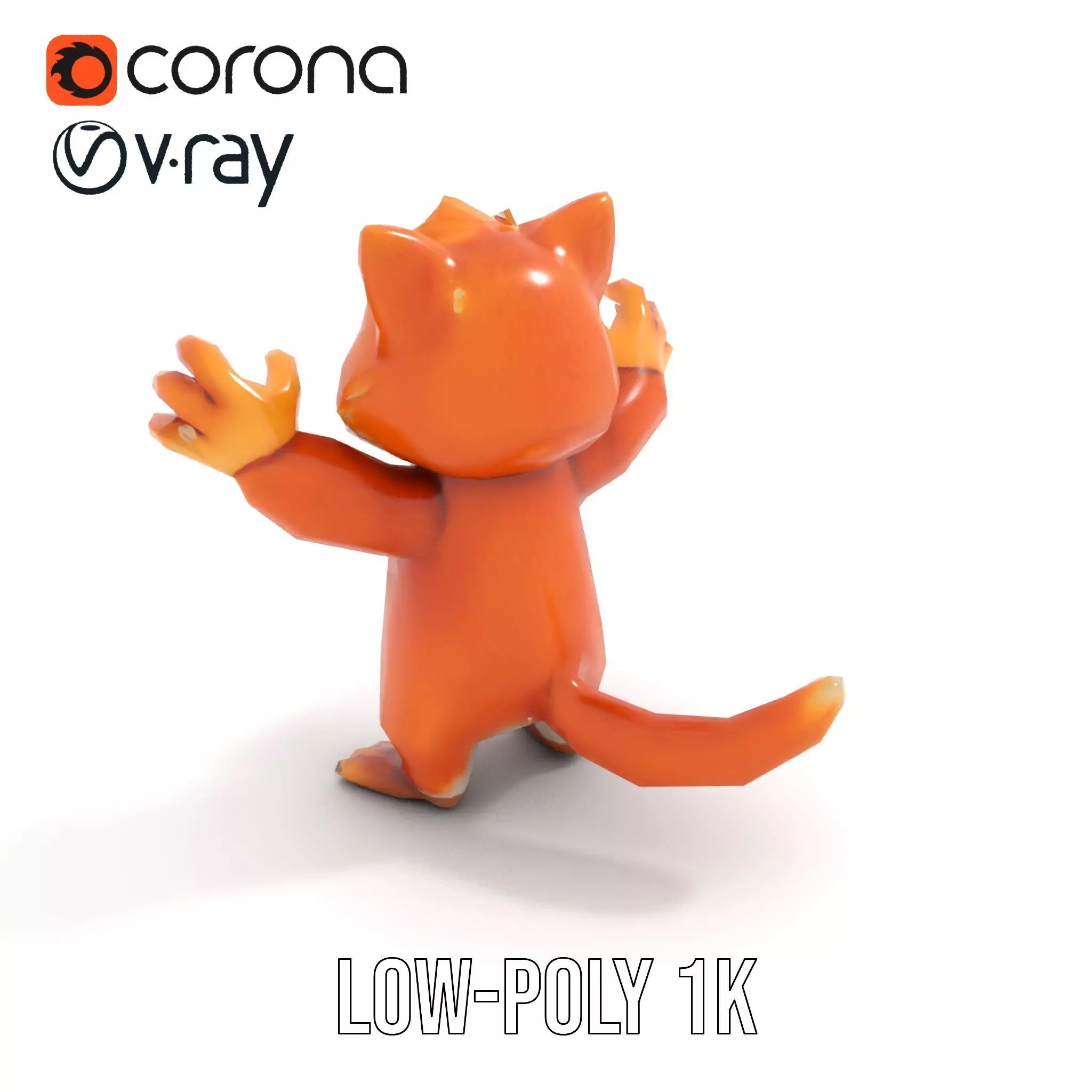 Fluffy Orange Cat Rigged and Animated Character Model Low-poly 3D model_13