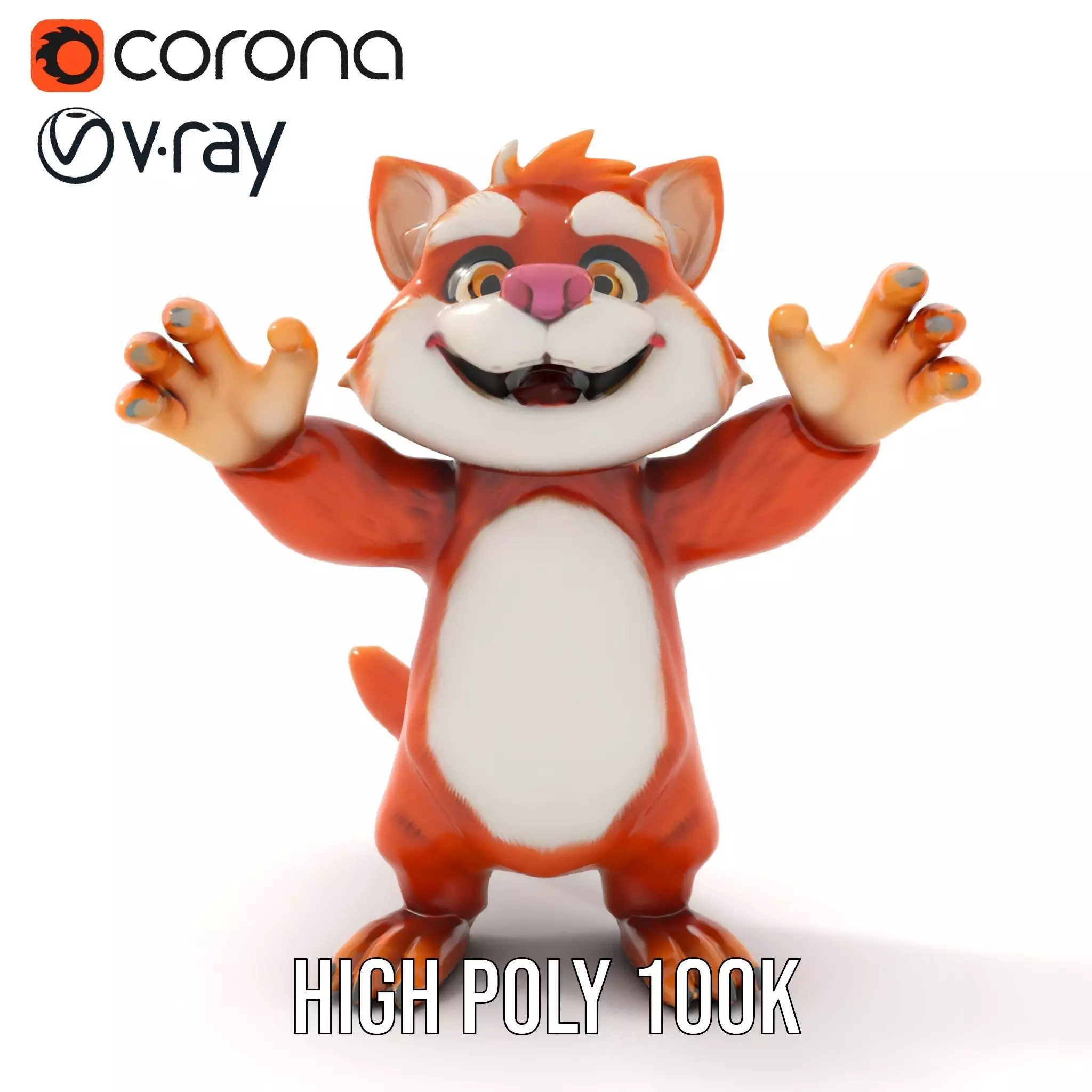 Fluffy Orange Cat Rigged and Animated Character Model Low-poly 3D model_17