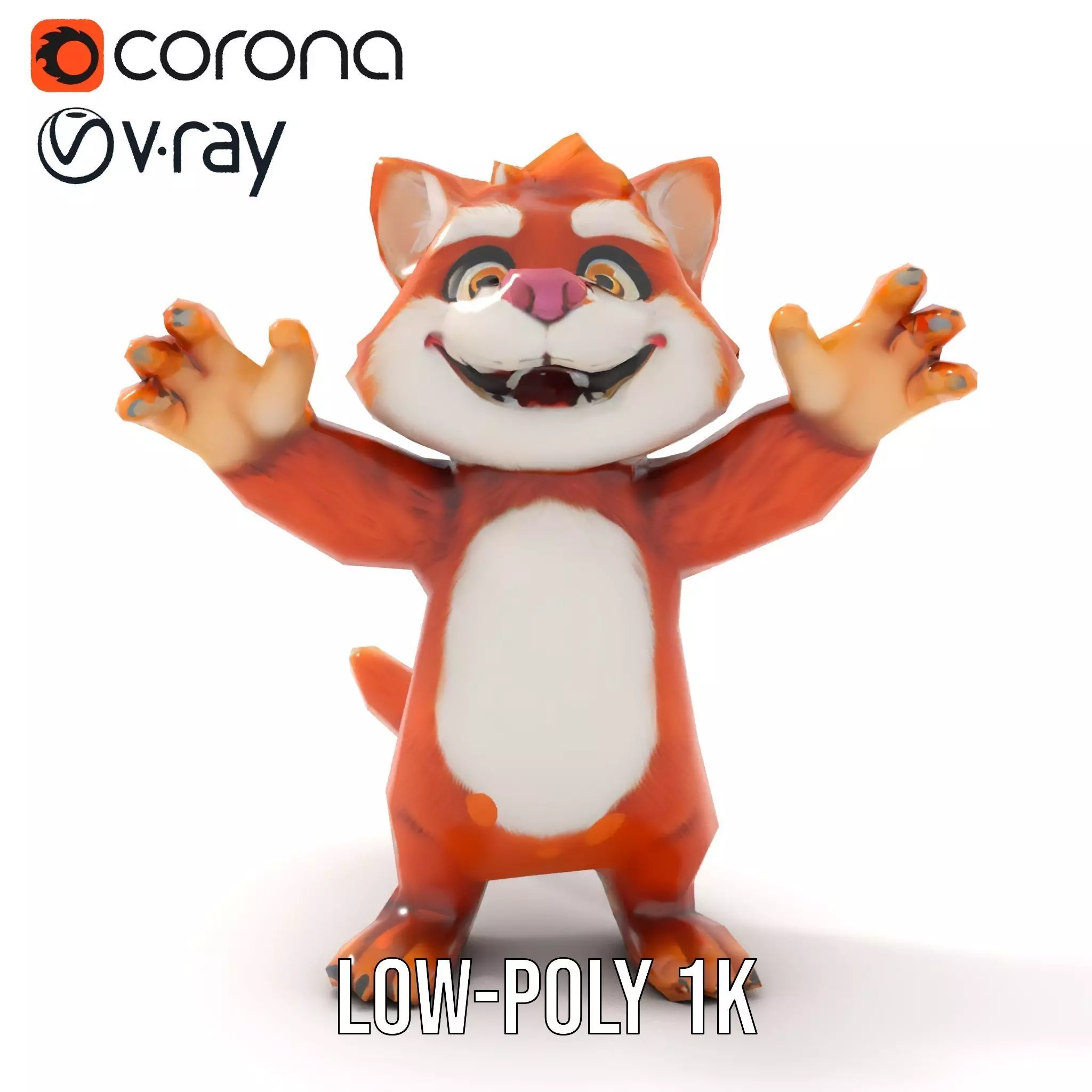 Fluffy Orange Cat Rigged and Animated Character Model Low-poly 3D model_8
