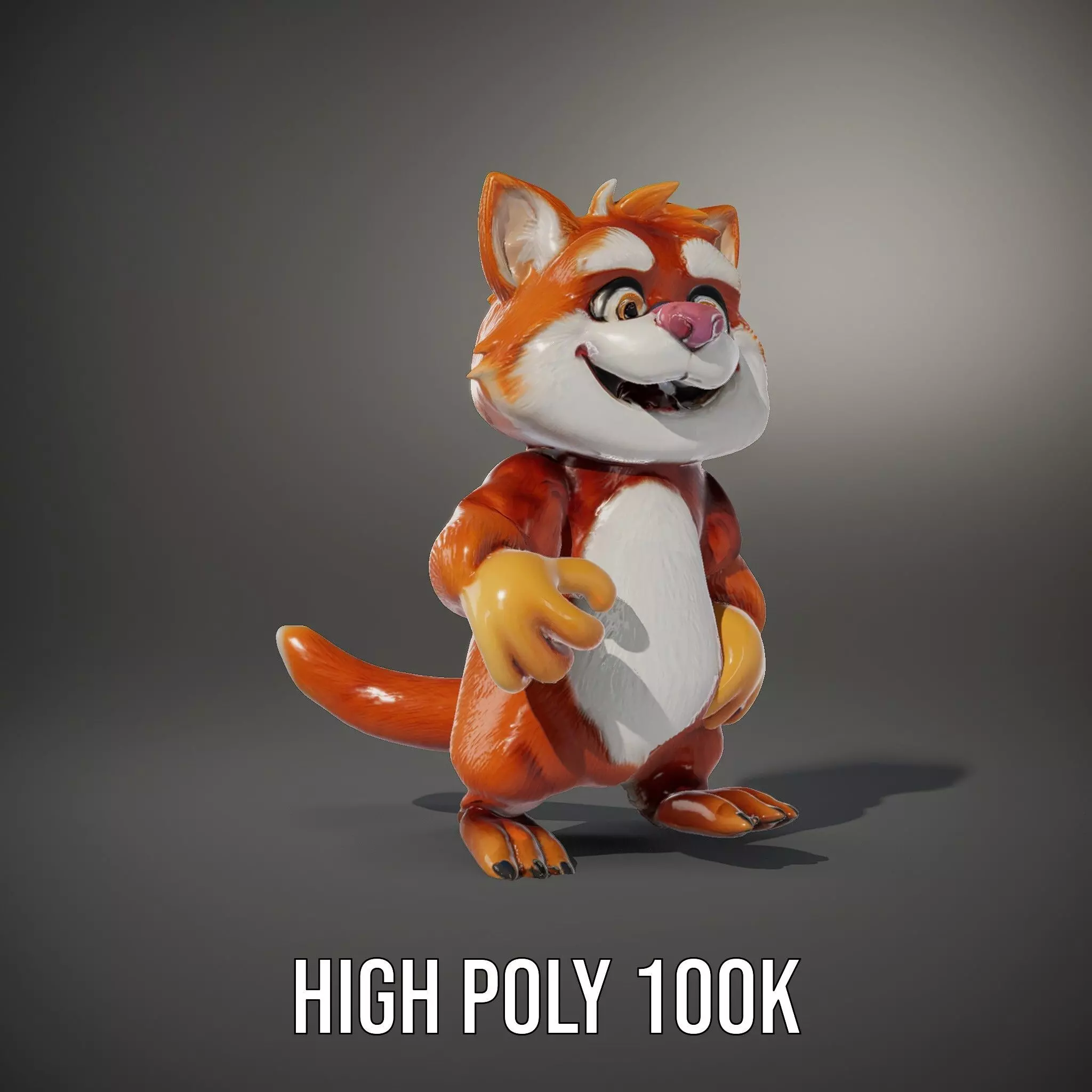 Fluffy Orange Cat Rigged and Animated Character Model Low-poly 3D model_32