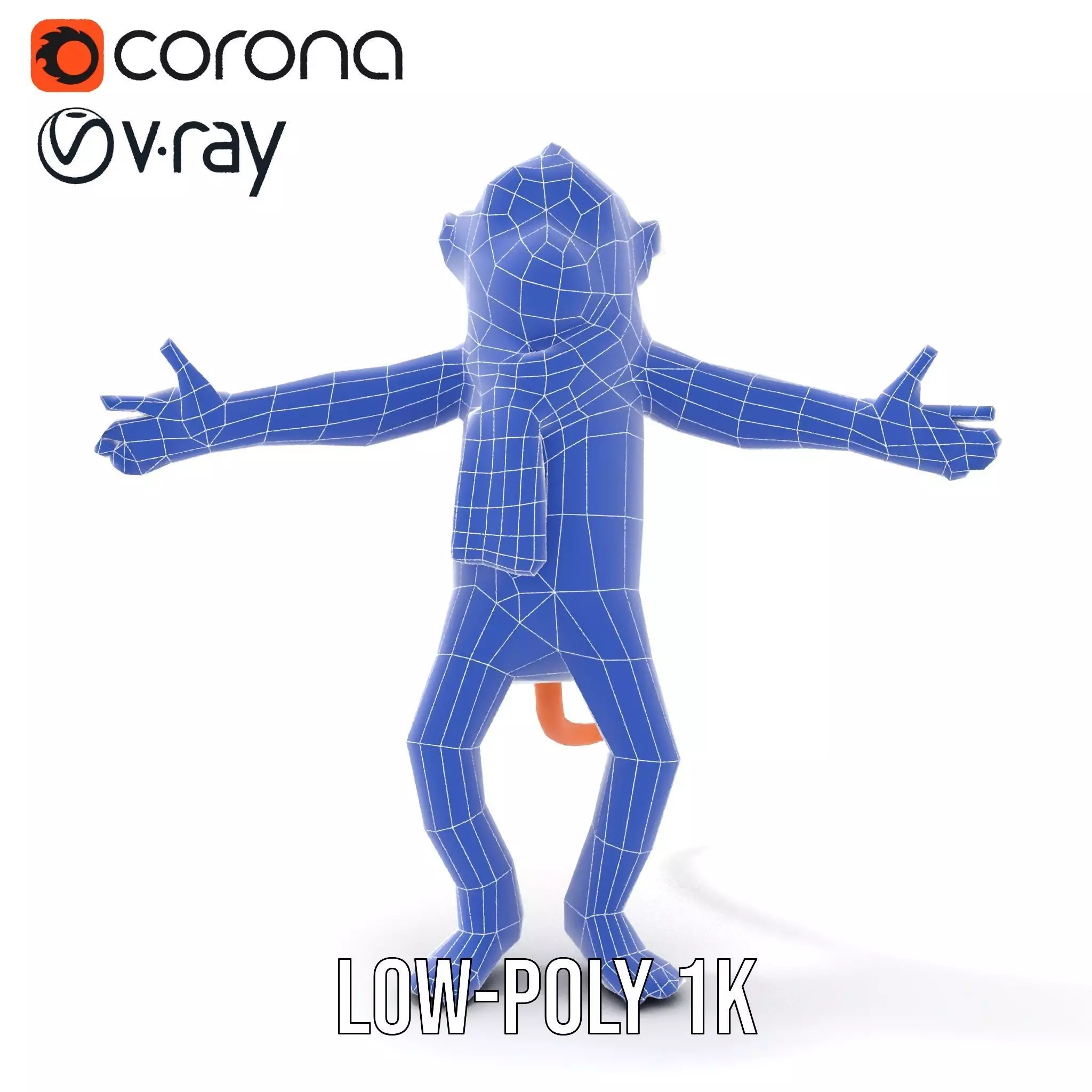 Cheerful Orange Monkey Character with Scarf  Rigged and Animated Low-poly 3D model_28