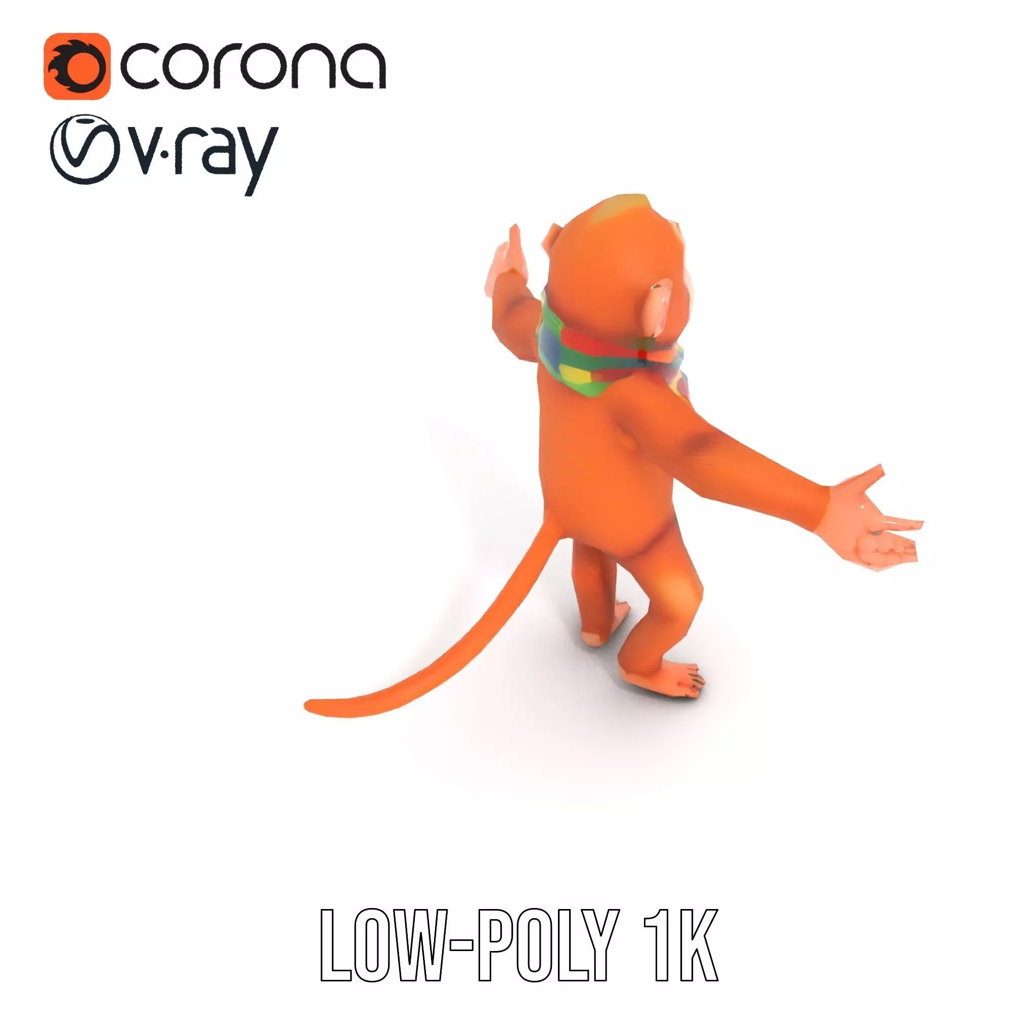 Cheerful Orange Monkey Character with Scarf  Rigged and Animated Low-poly 3D model_7