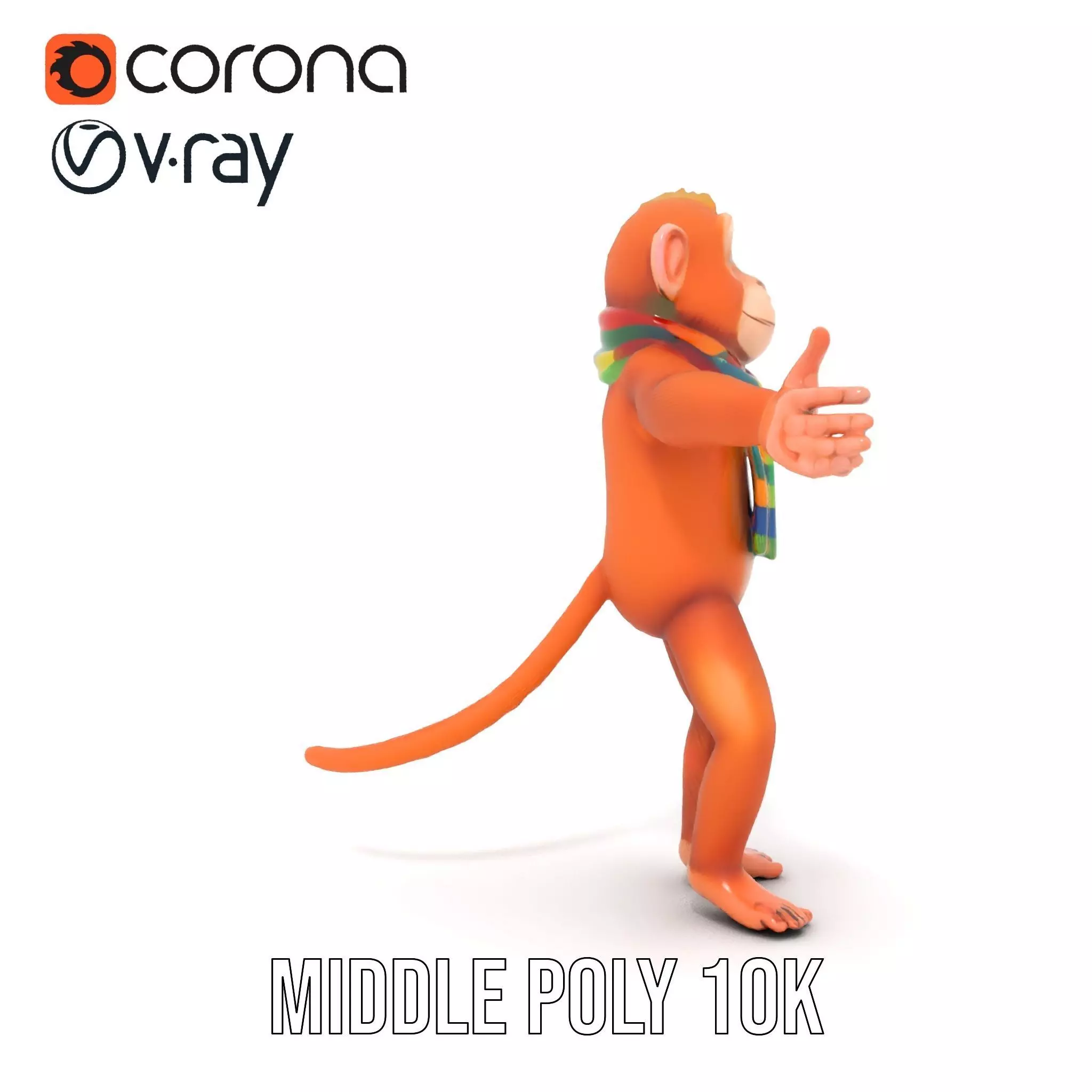 Cheerful Orange Monkey Character with Scarf  Rigged and Animated Low-poly 3D model_21