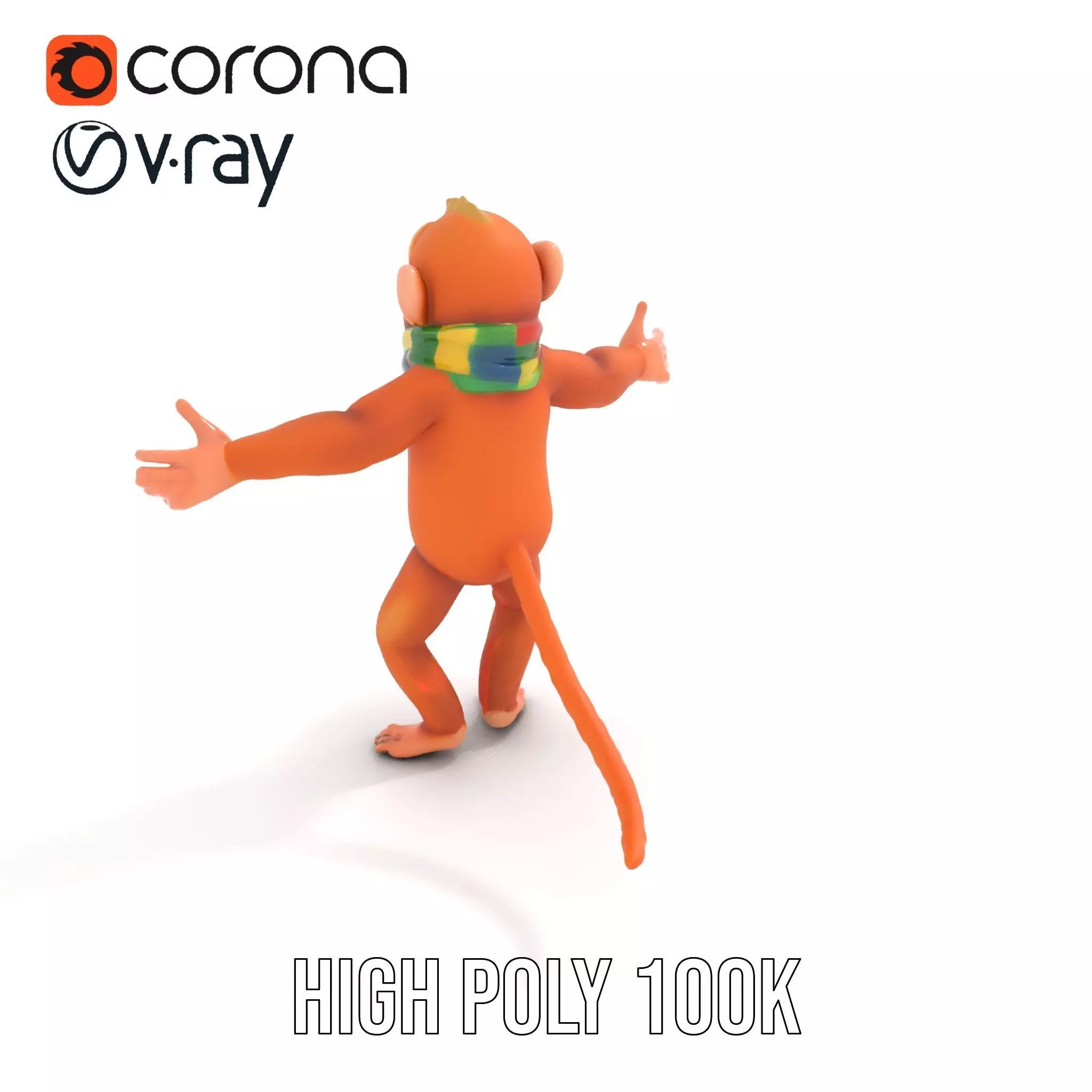 Cheerful Orange Monkey Character with Scarf  Rigged and Animated Low-poly 3D model_14