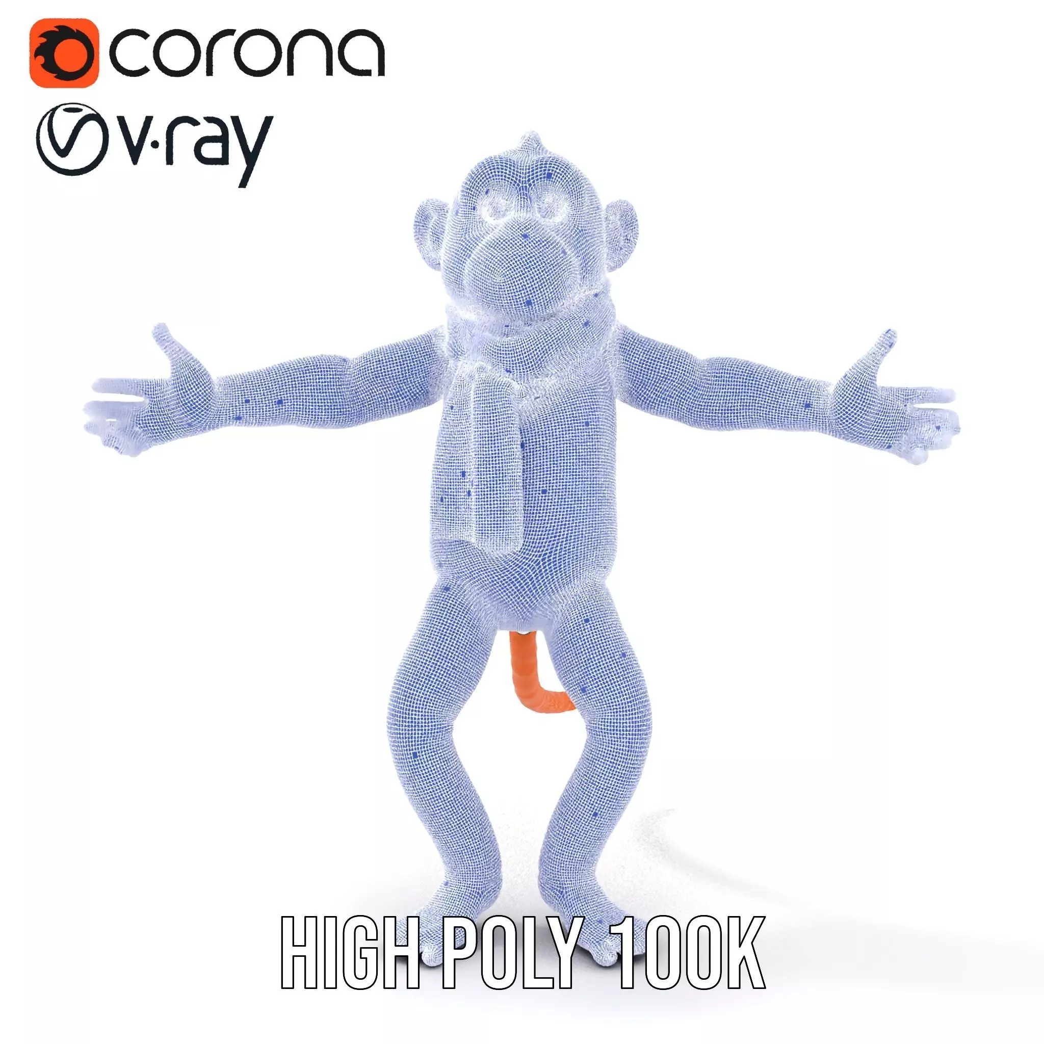 Cheerful Orange Monkey Character with Scarf  Rigged and Animated Low-poly 3D model_26