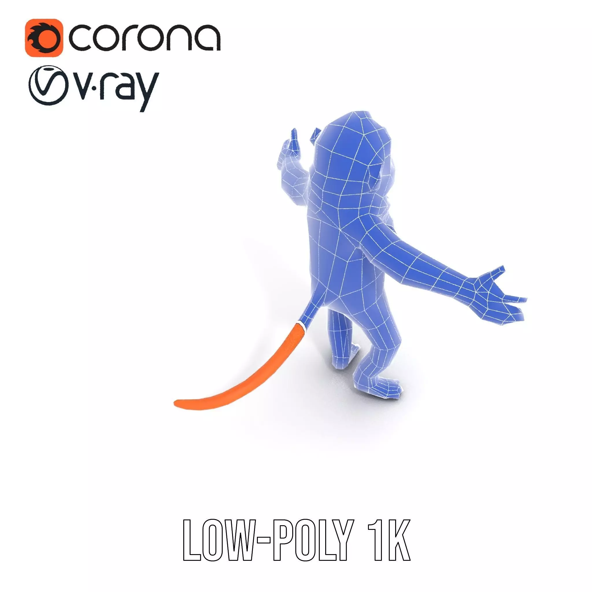 Cheerful Orange Monkey Character with Scarf  Rigged and Animated Low-poly 3D model_13