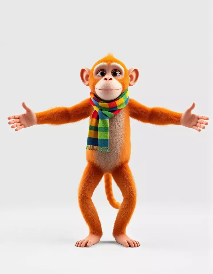 Cheerful Orange Monkey Character with Scarf  Rigged and Animated Low-poly 3D model_2