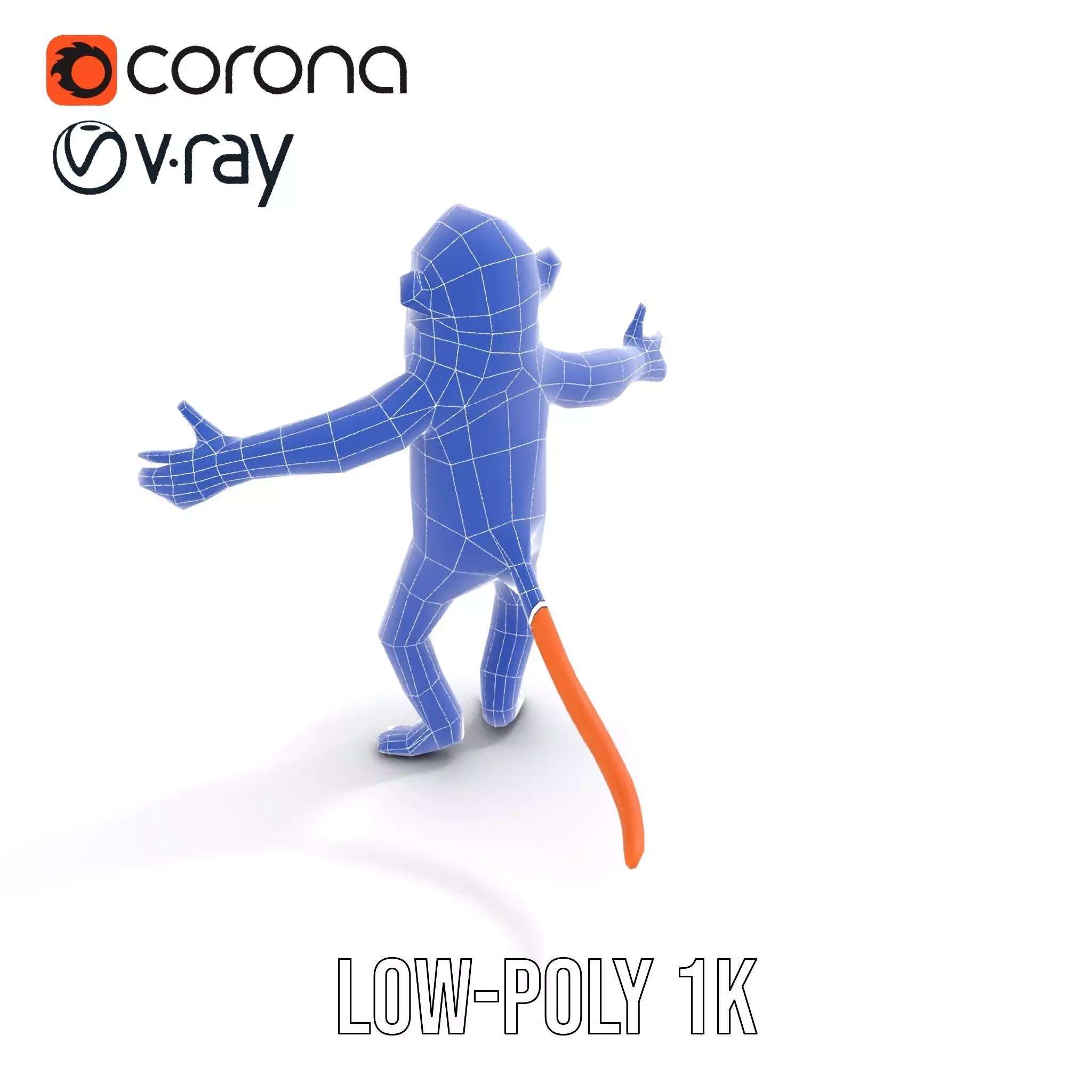 Cheerful Orange Monkey Character with Scarf  Rigged and Animated Low-poly 3D model_10