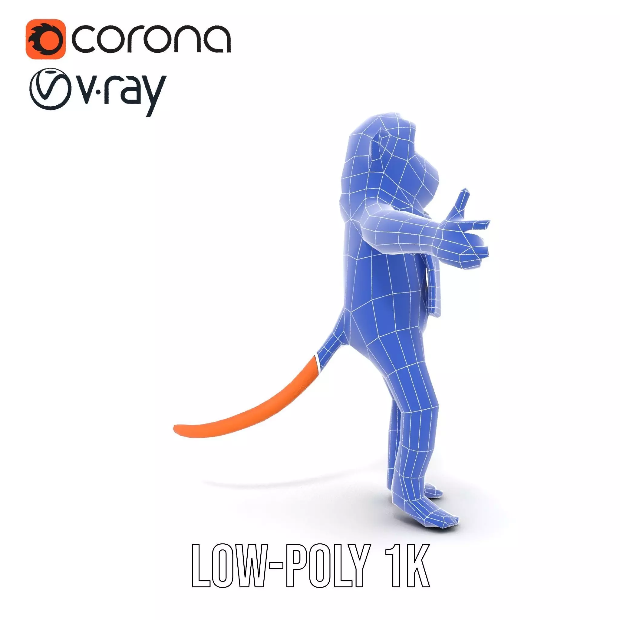 Cheerful Orange Monkey Character with Scarf  Rigged and Animated Low-poly 3D model_30