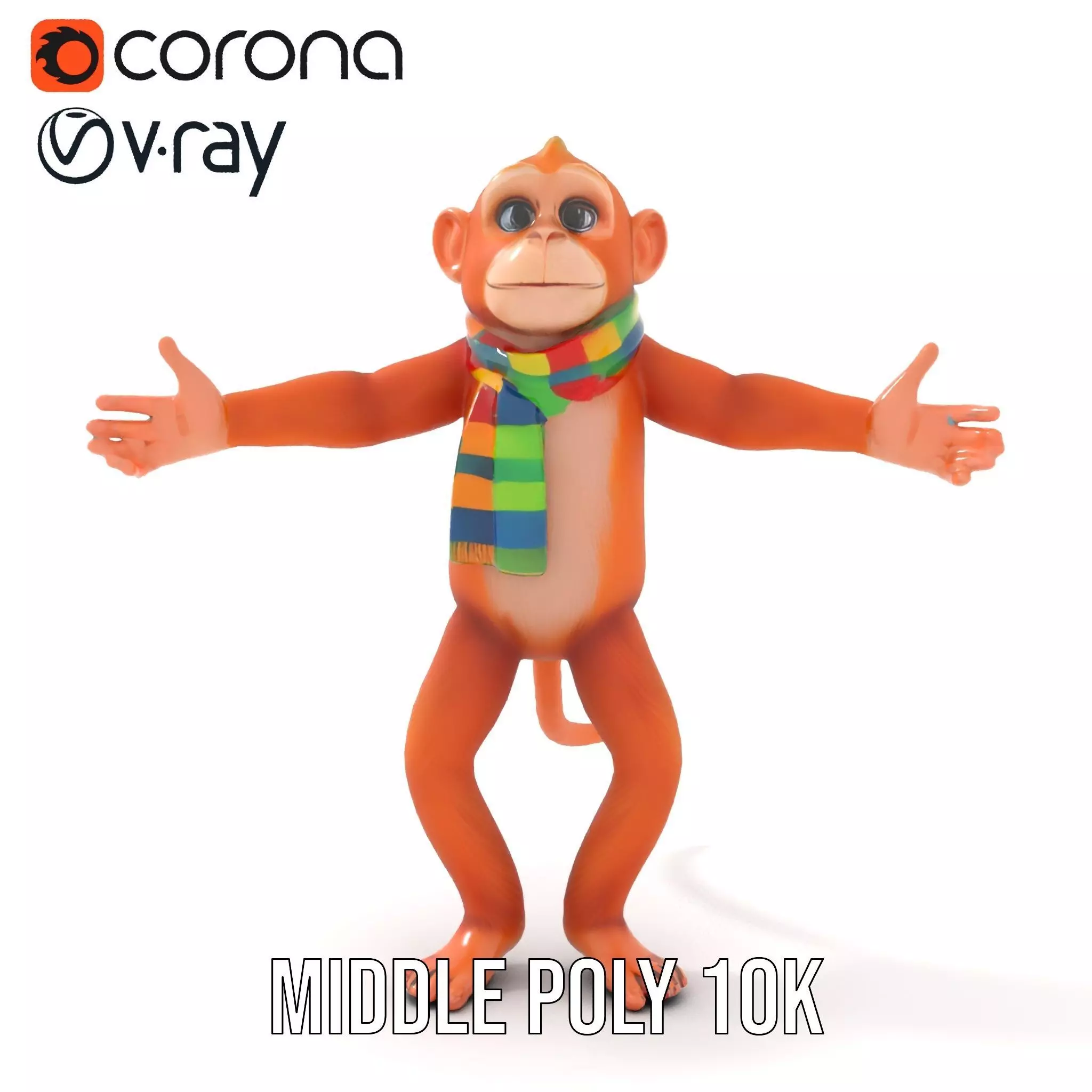 Cheerful Orange Monkey Character with Scarf  Rigged and Animated Low-poly 3D model_15