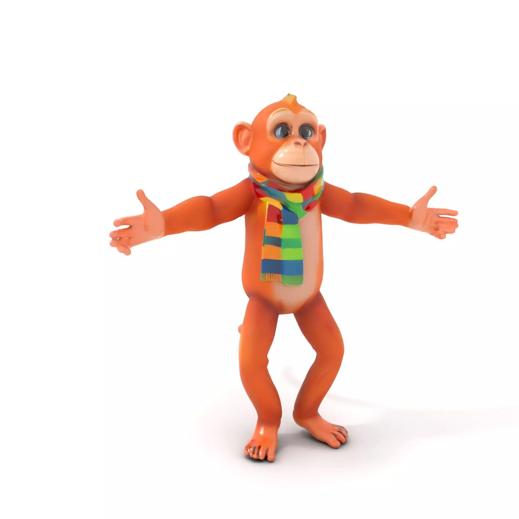 Cheerful Orange Monkey Character with Scarf  Rigged and Animated Low-poly 3D model_0