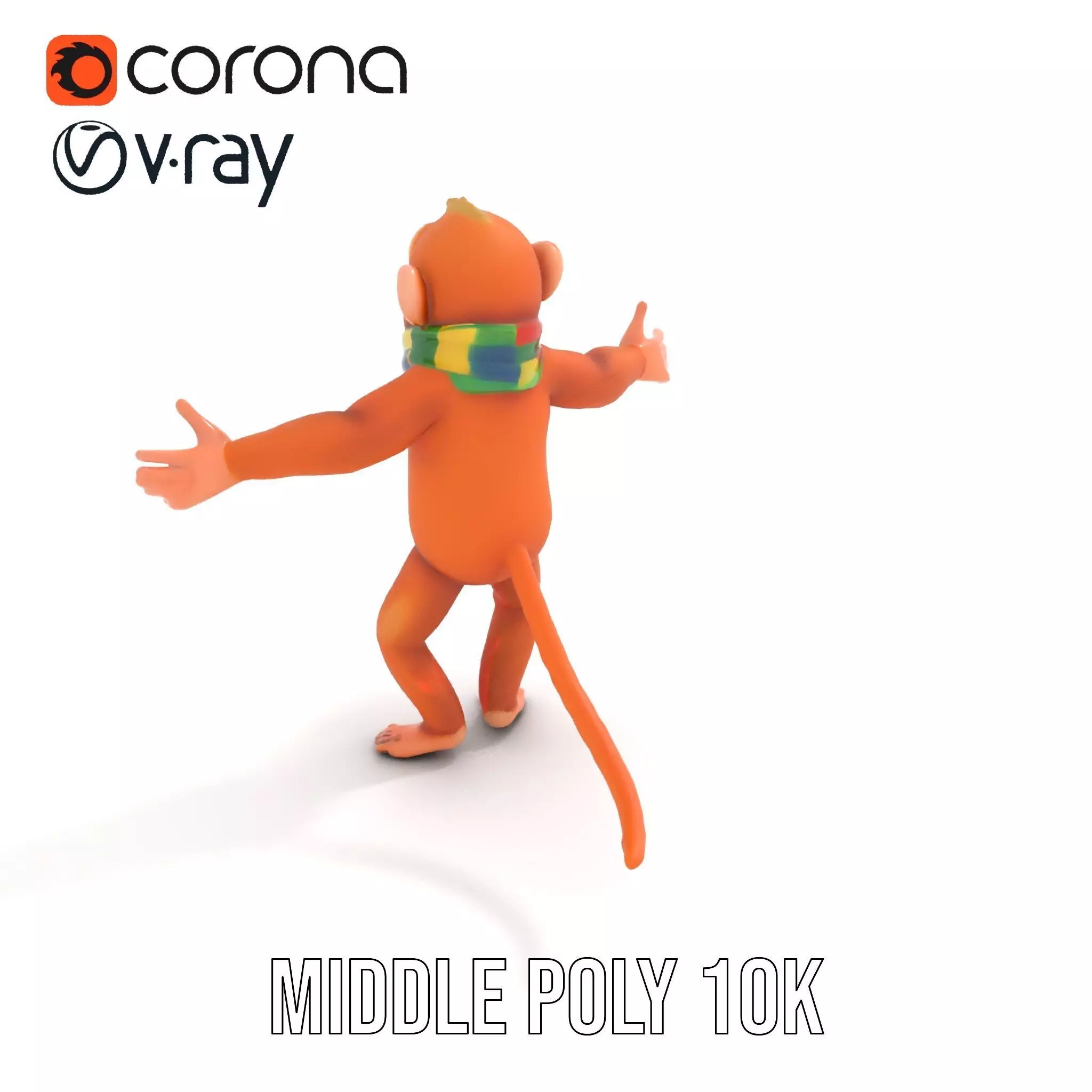 Cheerful Orange Monkey Character with Scarf  Rigged and Animated Low-poly 3D model_12