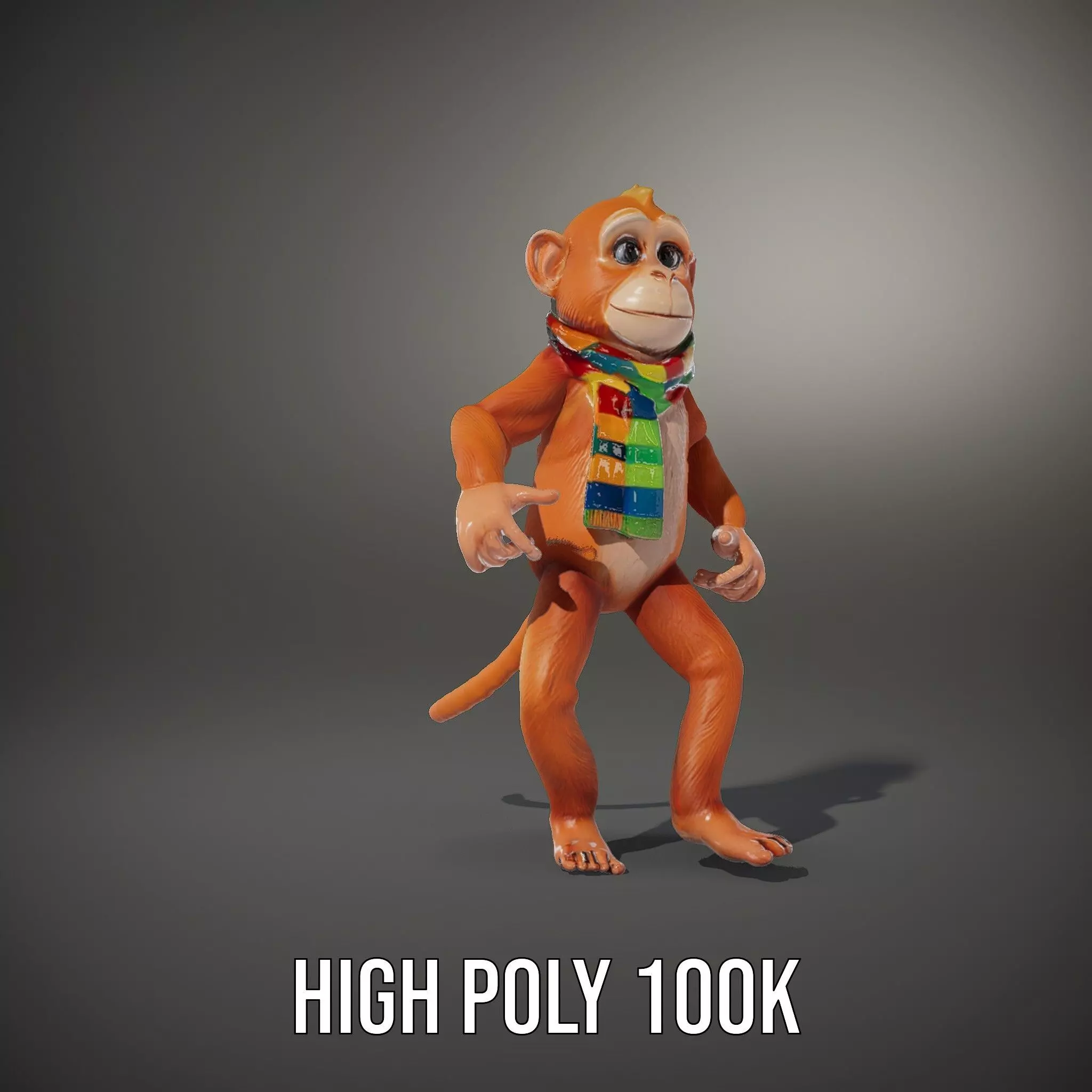 Cheerful Orange Monkey Character with Scarf  Rigged and Animated Low-poly 3D model_33