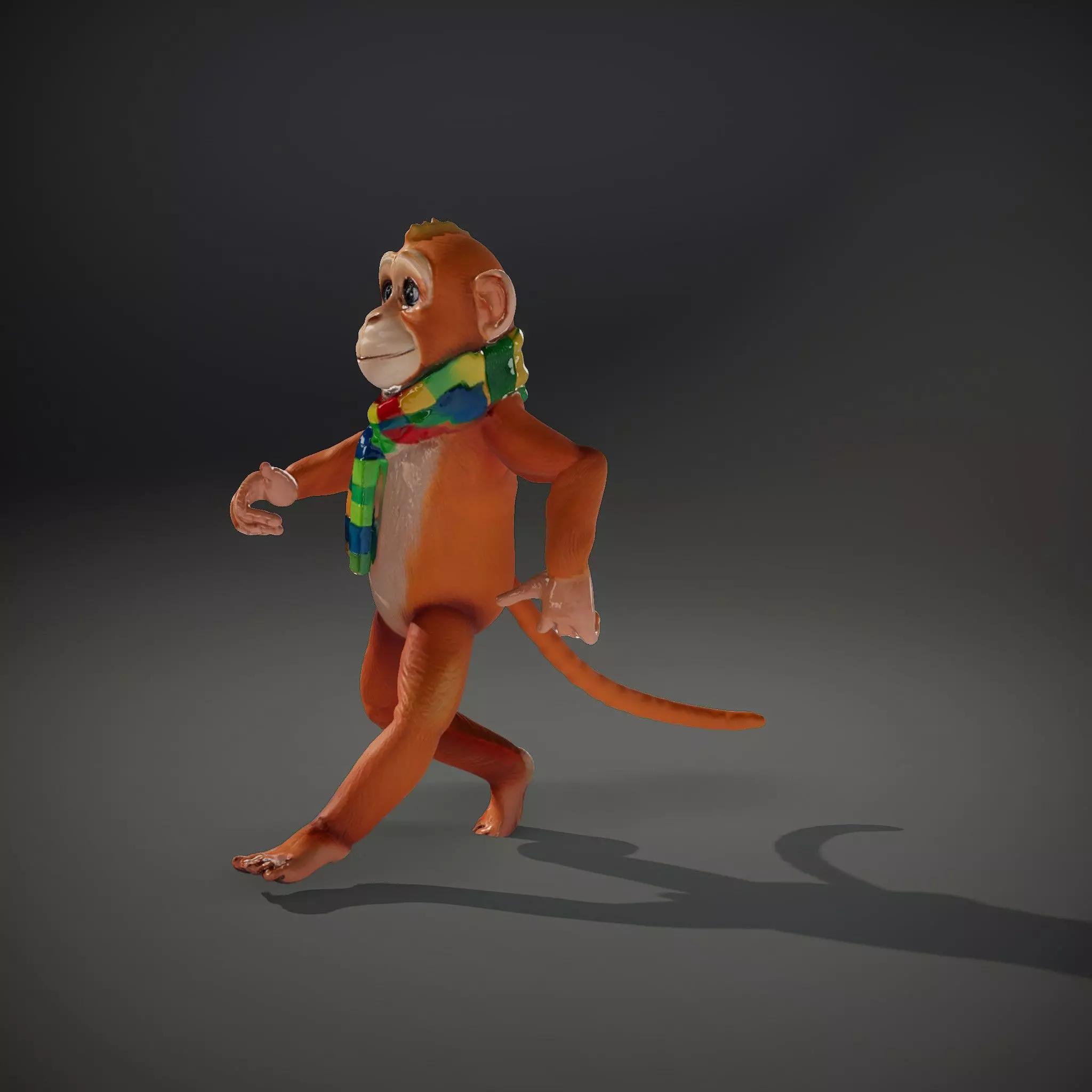 Cheerful Orange Monkey Character with Scarf  Rigged and Animated Low-poly 3D model_34
