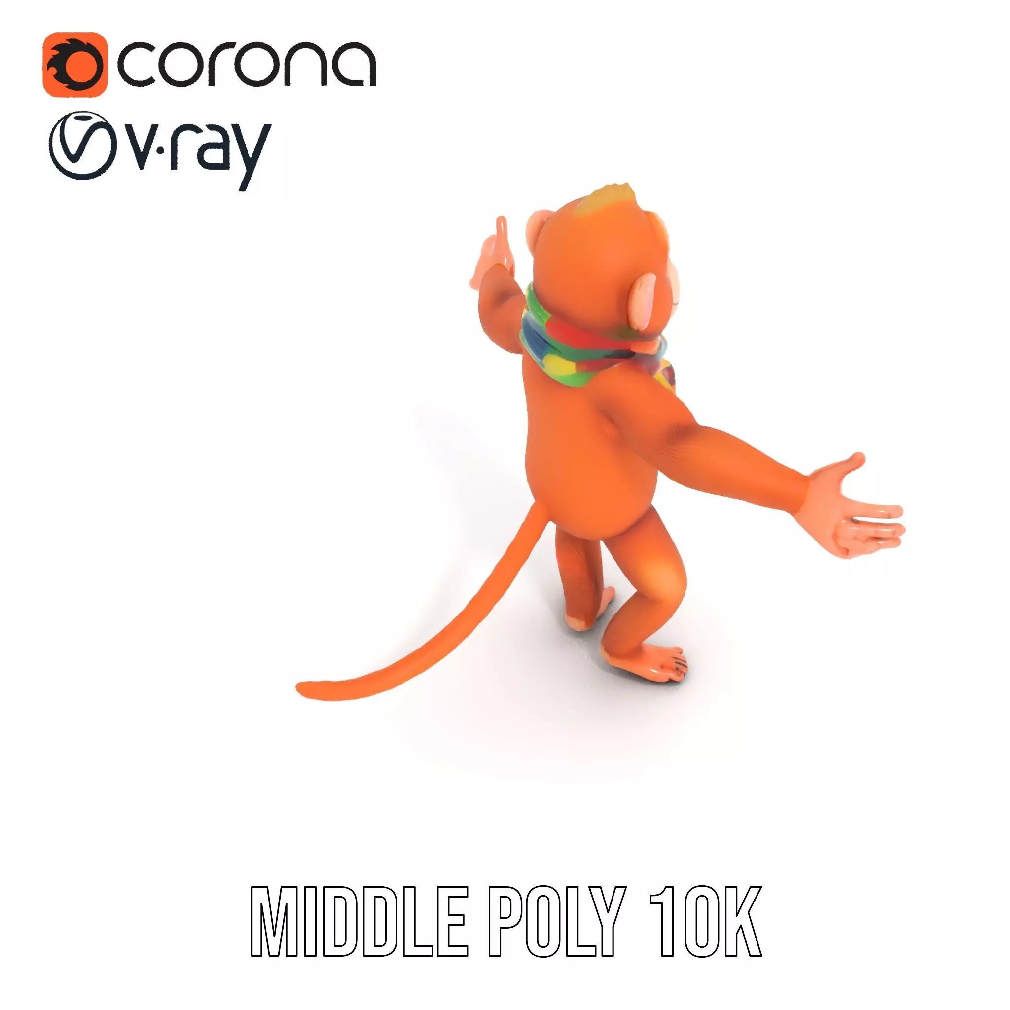 Cheerful Orange Monkey Character with Scarf  Rigged and Animated Low-poly 3D model_9