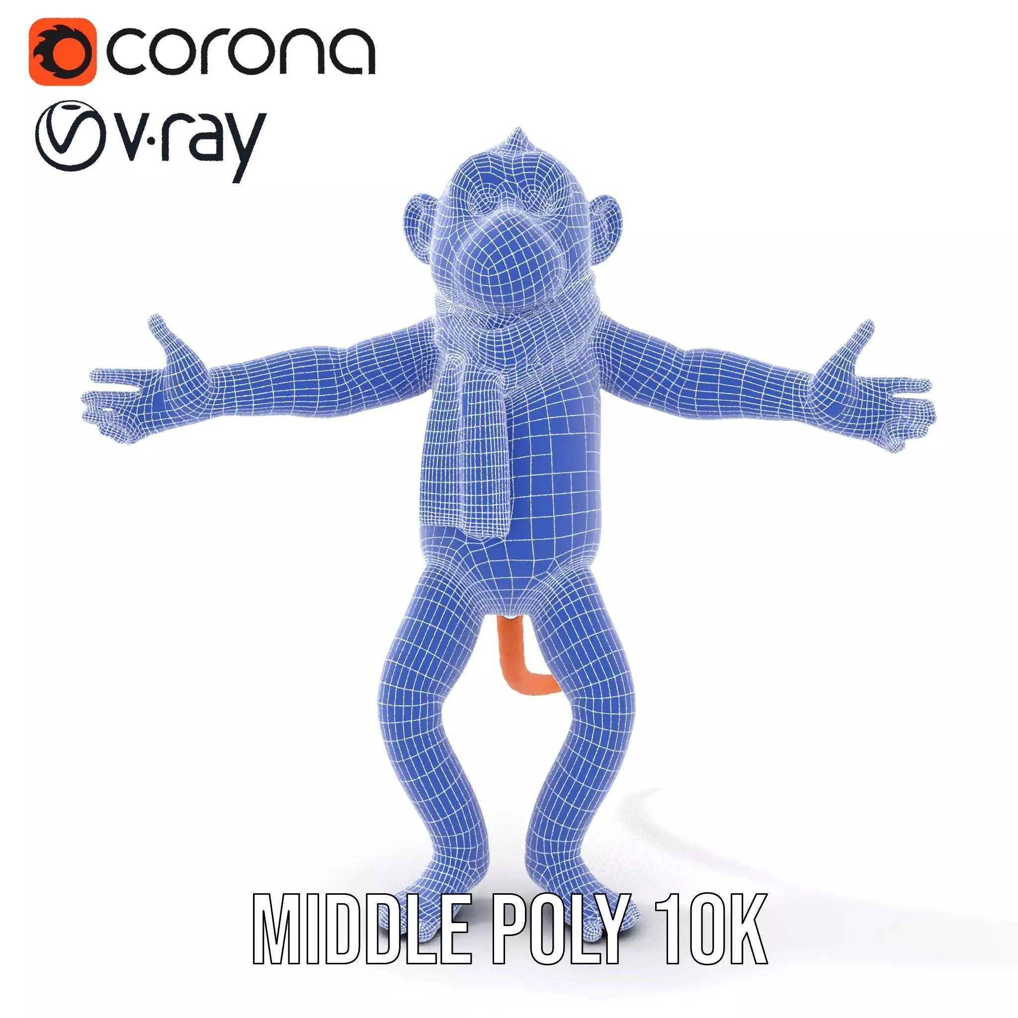 Cheerful Orange Monkey Character with Scarf  Rigged and Animated Low-poly 3D model_29