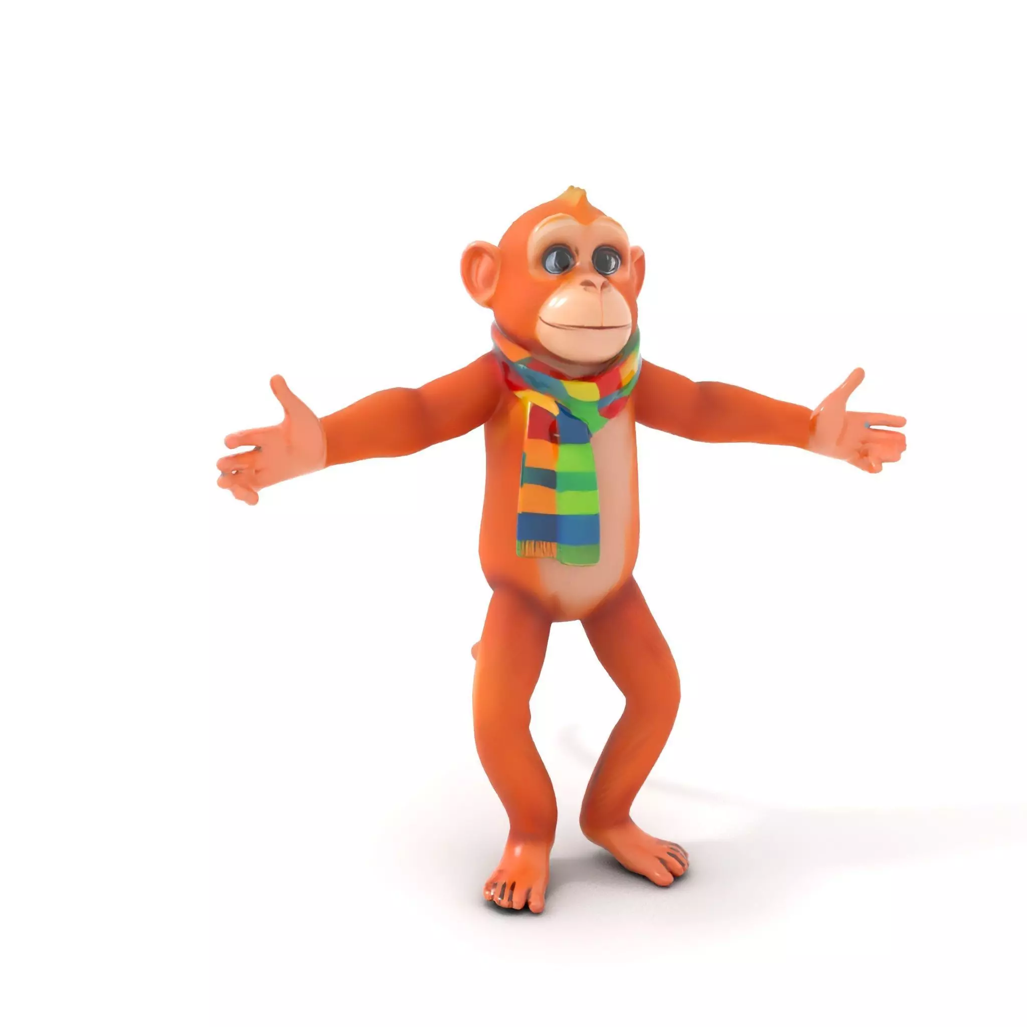 Cheerful Orange Monkey Character with Scarf  Rigged and Animated Low-poly 3D model_6