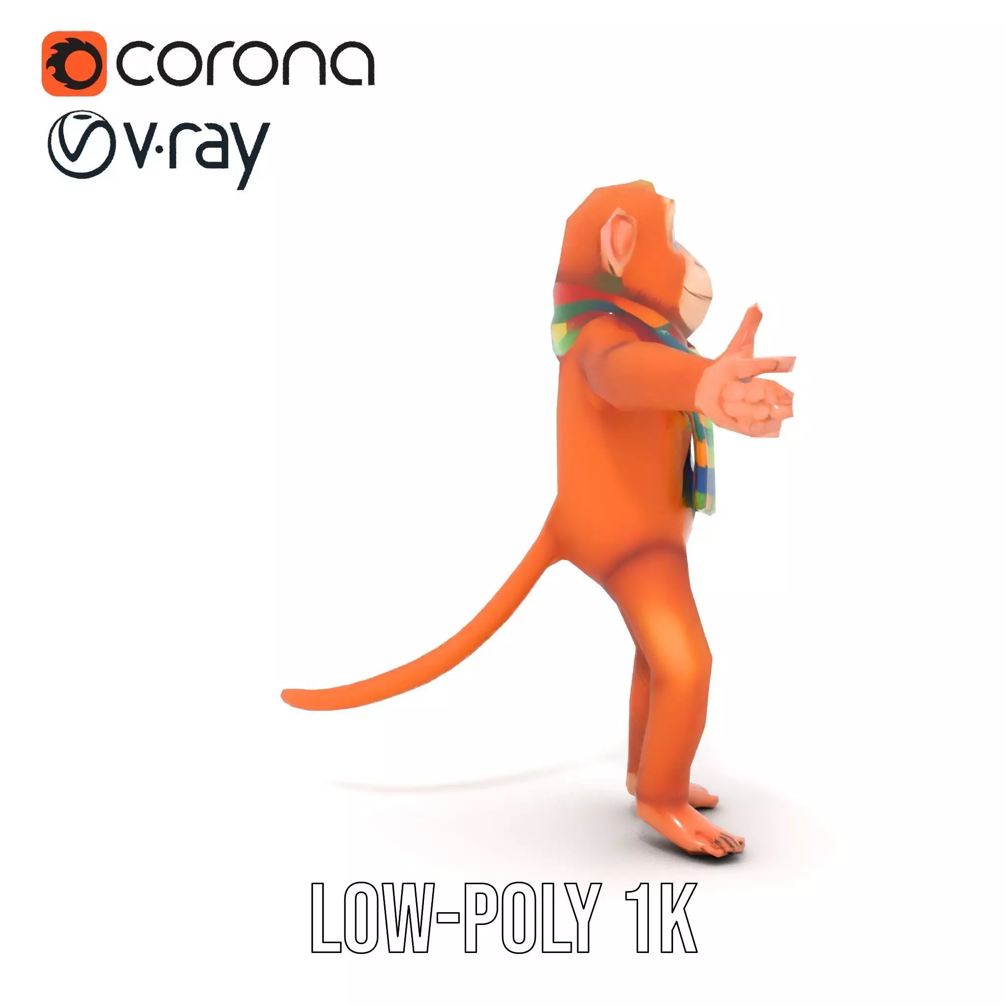 Cheerful Orange Monkey Character with Scarf  Rigged and Animated Low-poly 3D model_8