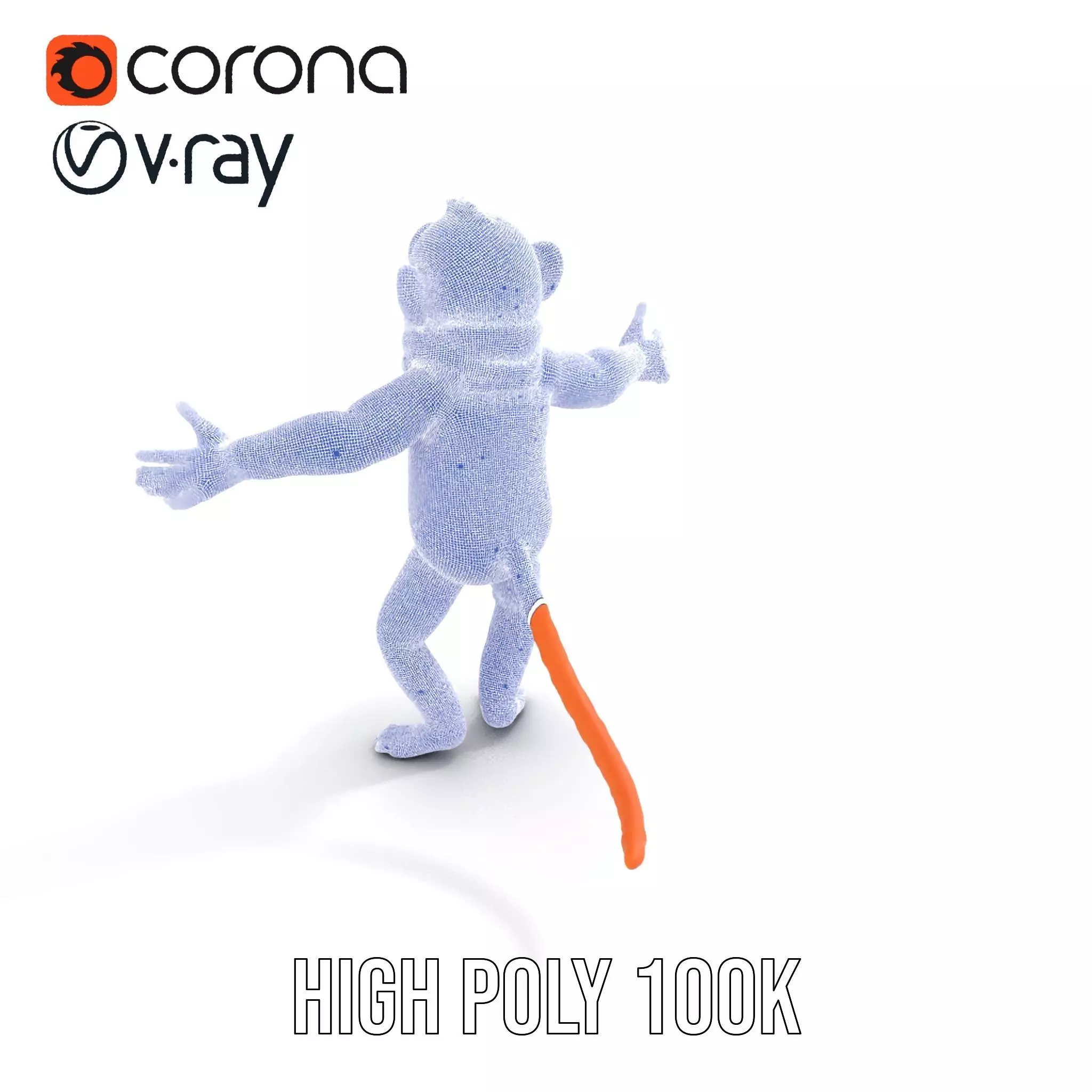 Cheerful Orange Monkey Character with Scarf  Rigged and Animated Low-poly 3D model_20