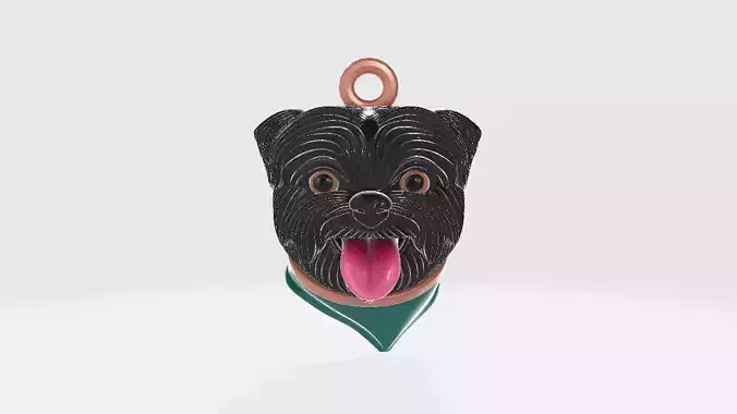 Cute Black Pug Dog Face Pendant with Green Bandana 3D print model