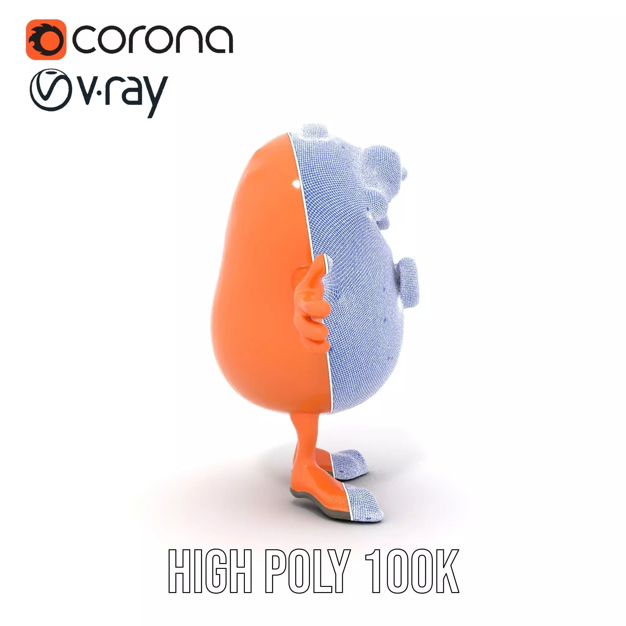 Orange BowTie Monster Character Rigged and Animated Low-poly 3D model_32