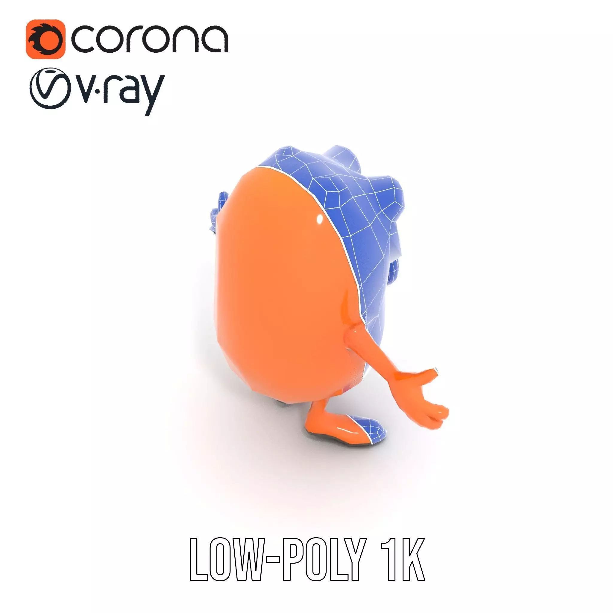 Orange BowTie Monster Character Rigged and Animated Low-poly 3D model_24