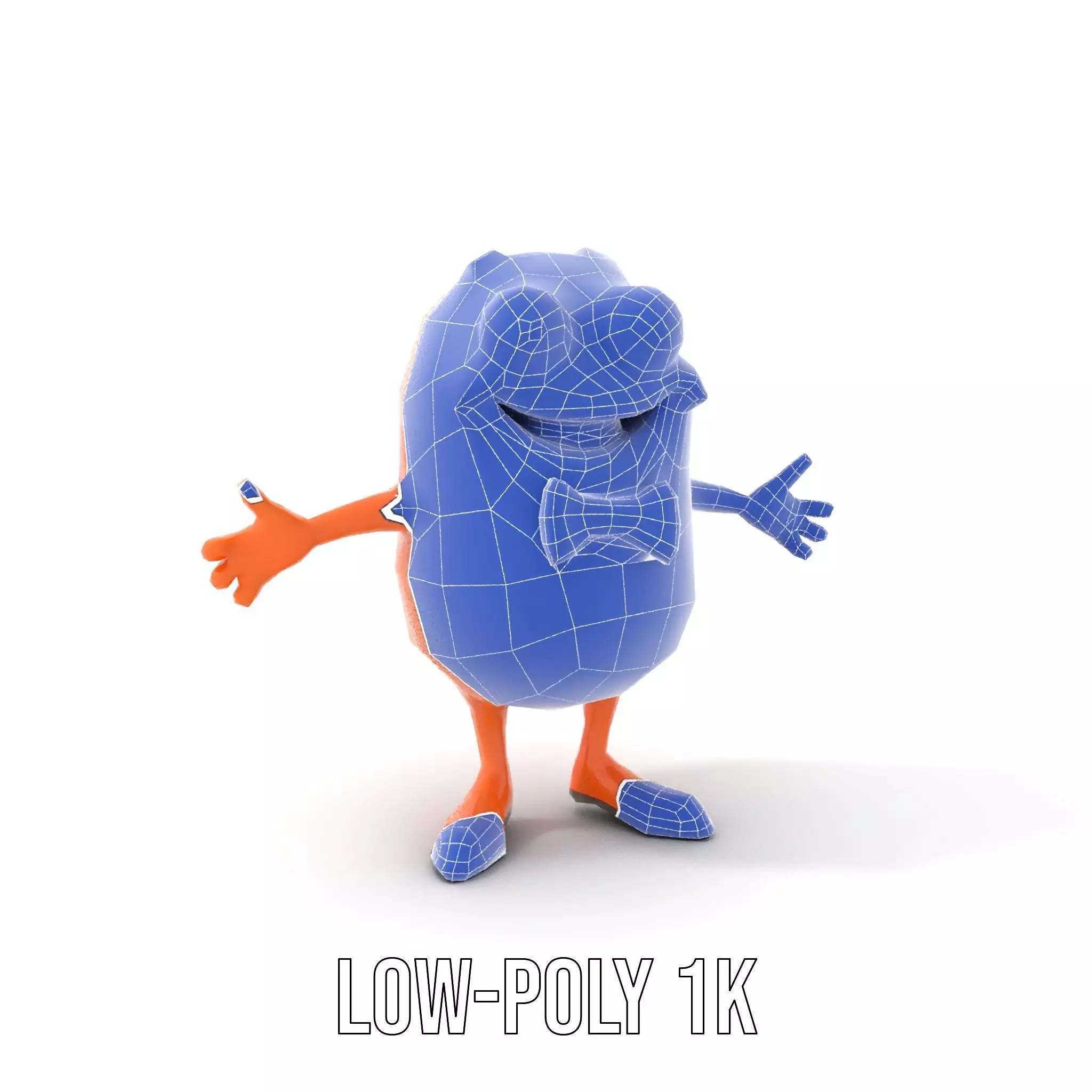 Orange BowTie Monster Character Rigged and Animated Low-poly 3D model_20