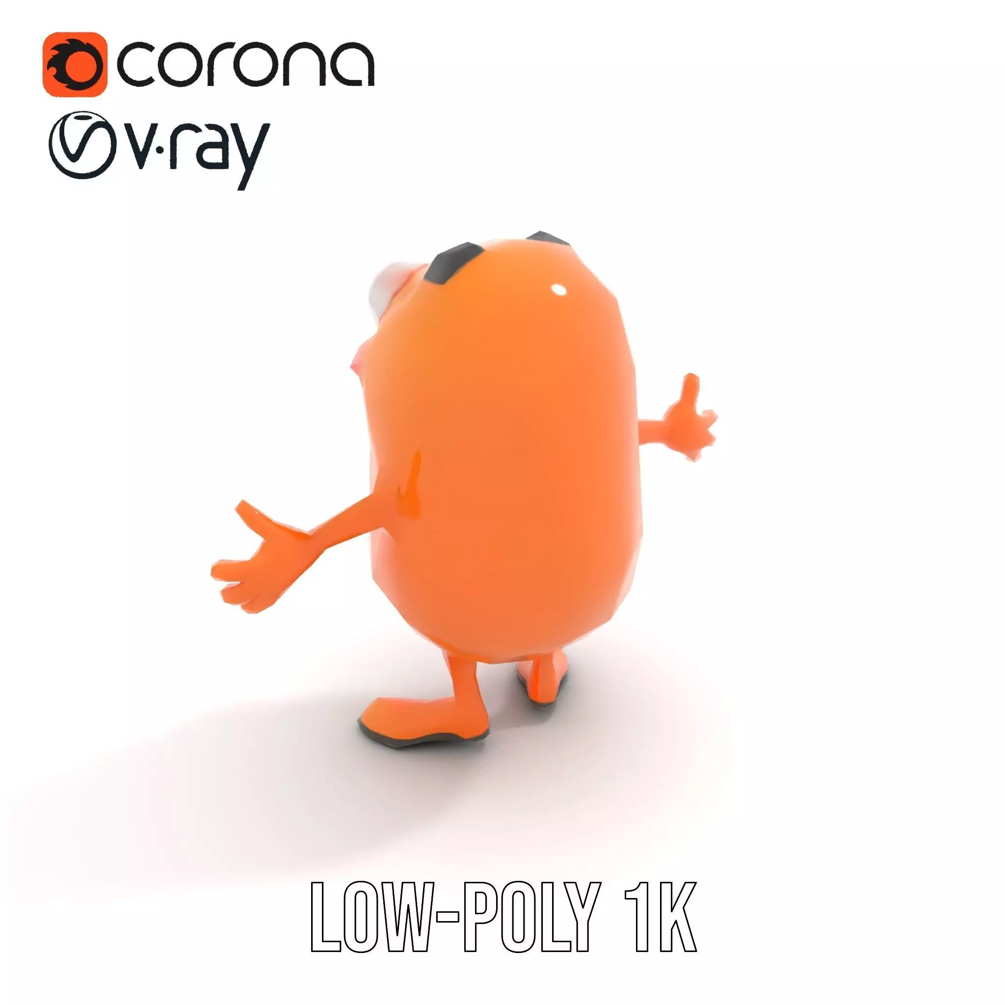 Orange BowTie Monster Character Rigged and Animated Low-poly 3D model_7