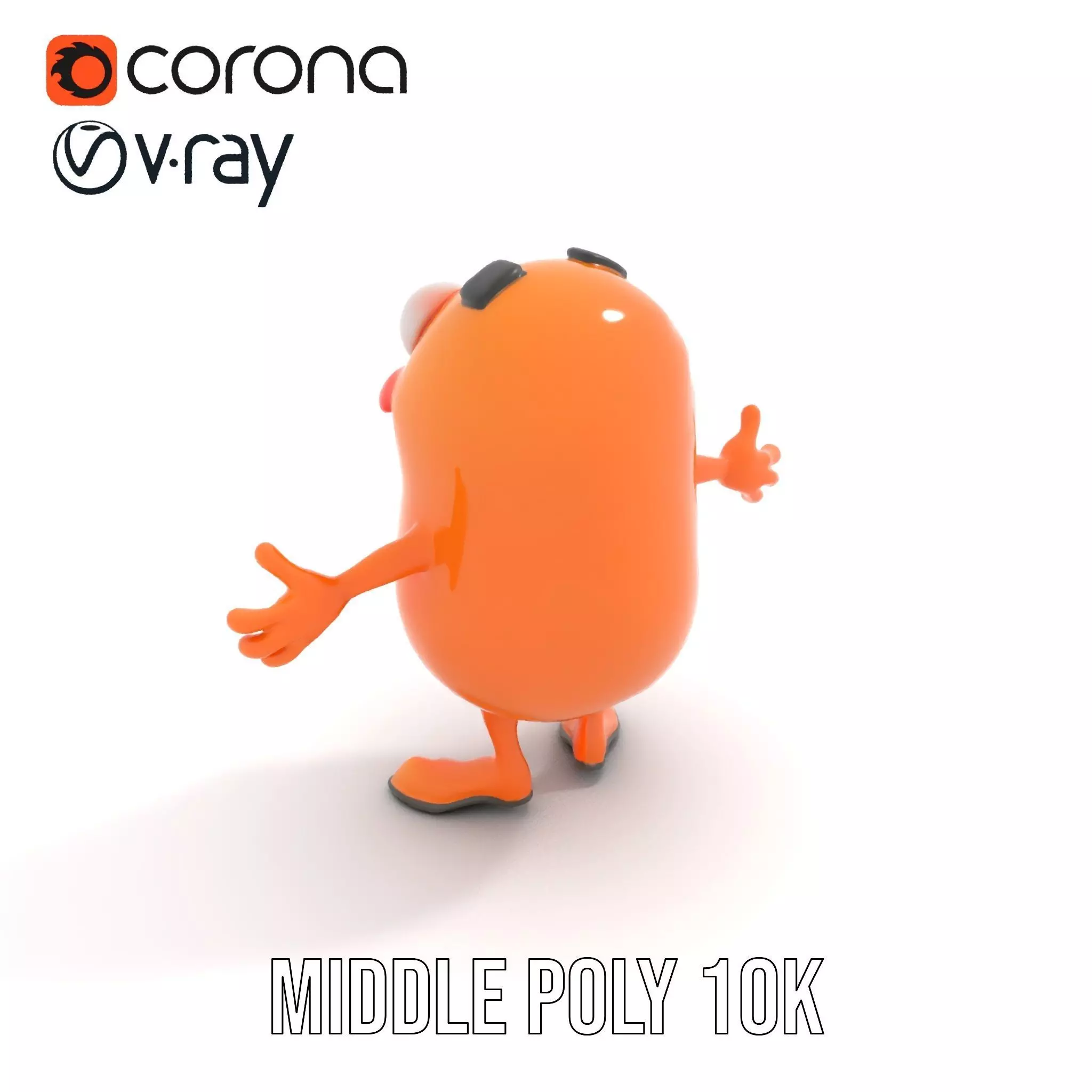 Orange BowTie Monster Character Rigged and Animated Low-poly 3D model_5