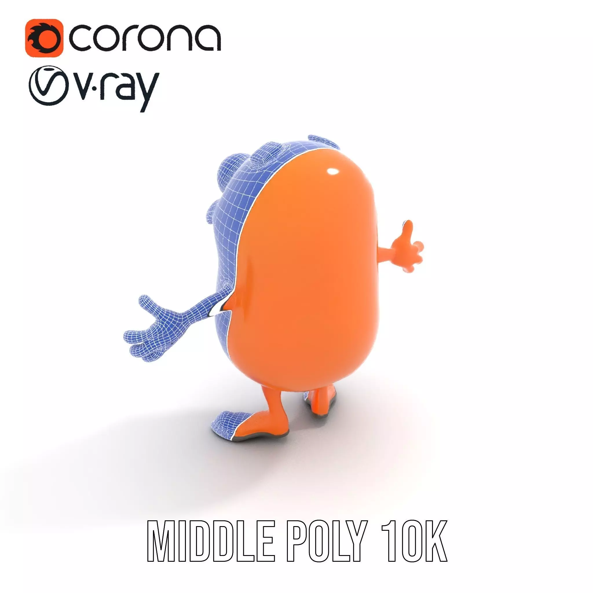 Orange BowTie Monster Character Rigged and Animated Low-poly 3D model_10