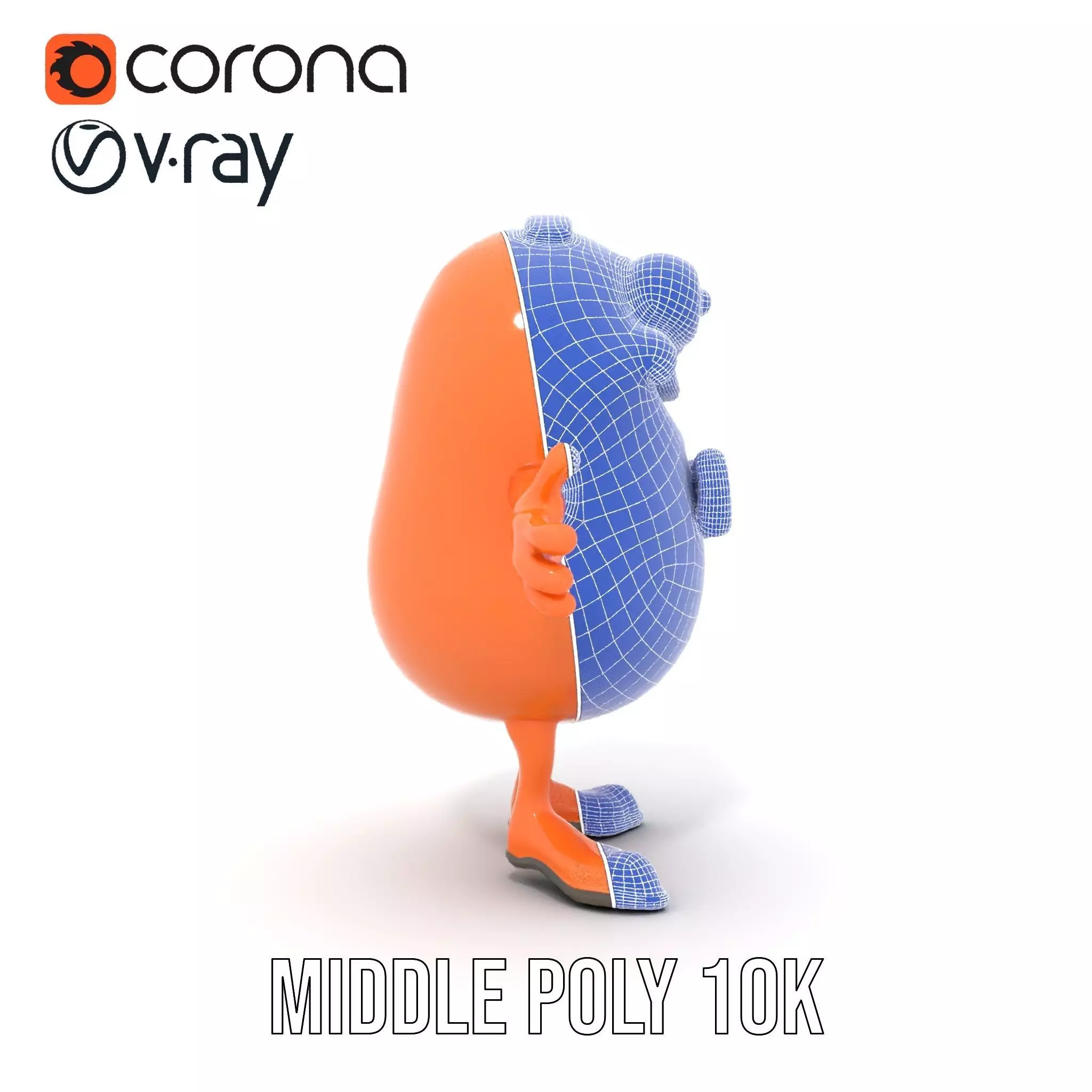 Orange BowTie Monster Character Rigged and Animated Low-poly 3D model_26