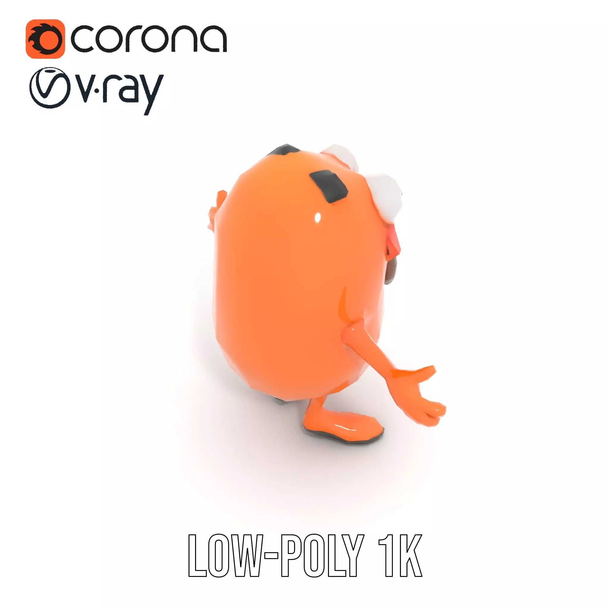Orange BowTie Monster Character Rigged and Animated Low-poly 3D model_17