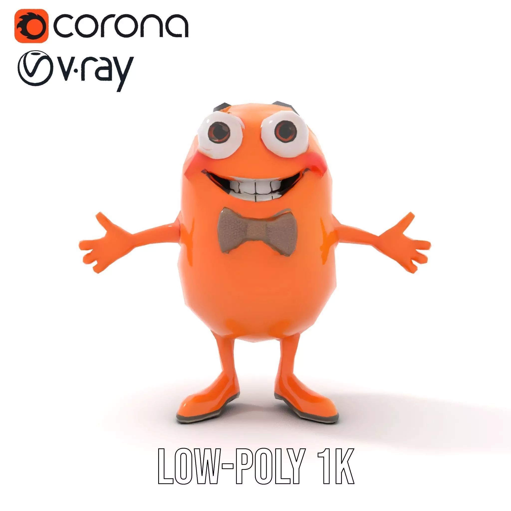 Orange BowTie Monster Character Rigged and Animated Low-poly 3D model_27