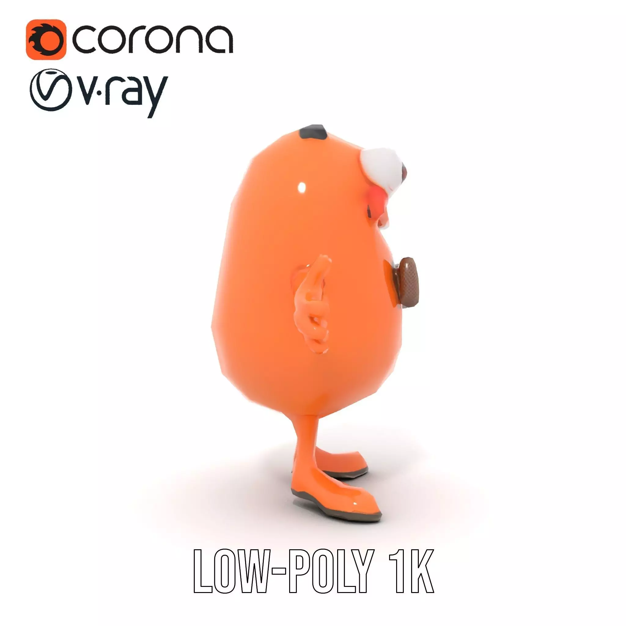Orange BowTie Monster Character Rigged and Animated Low-poly 3D model_8