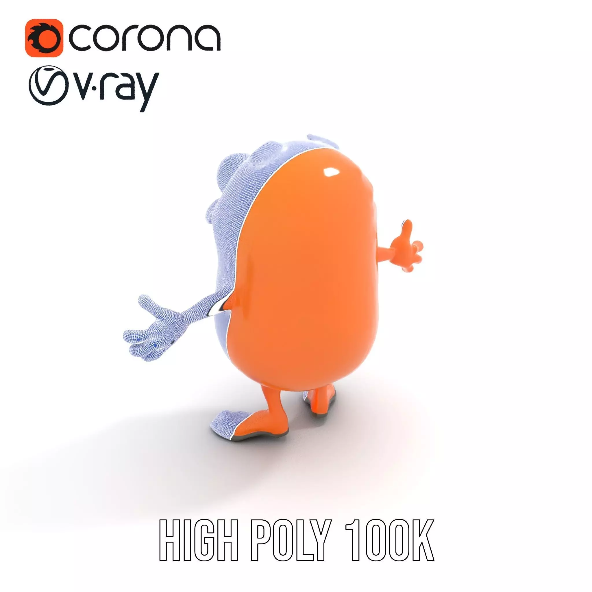 Orange BowTie Monster Character Rigged and Animated Low-poly 3D model_31