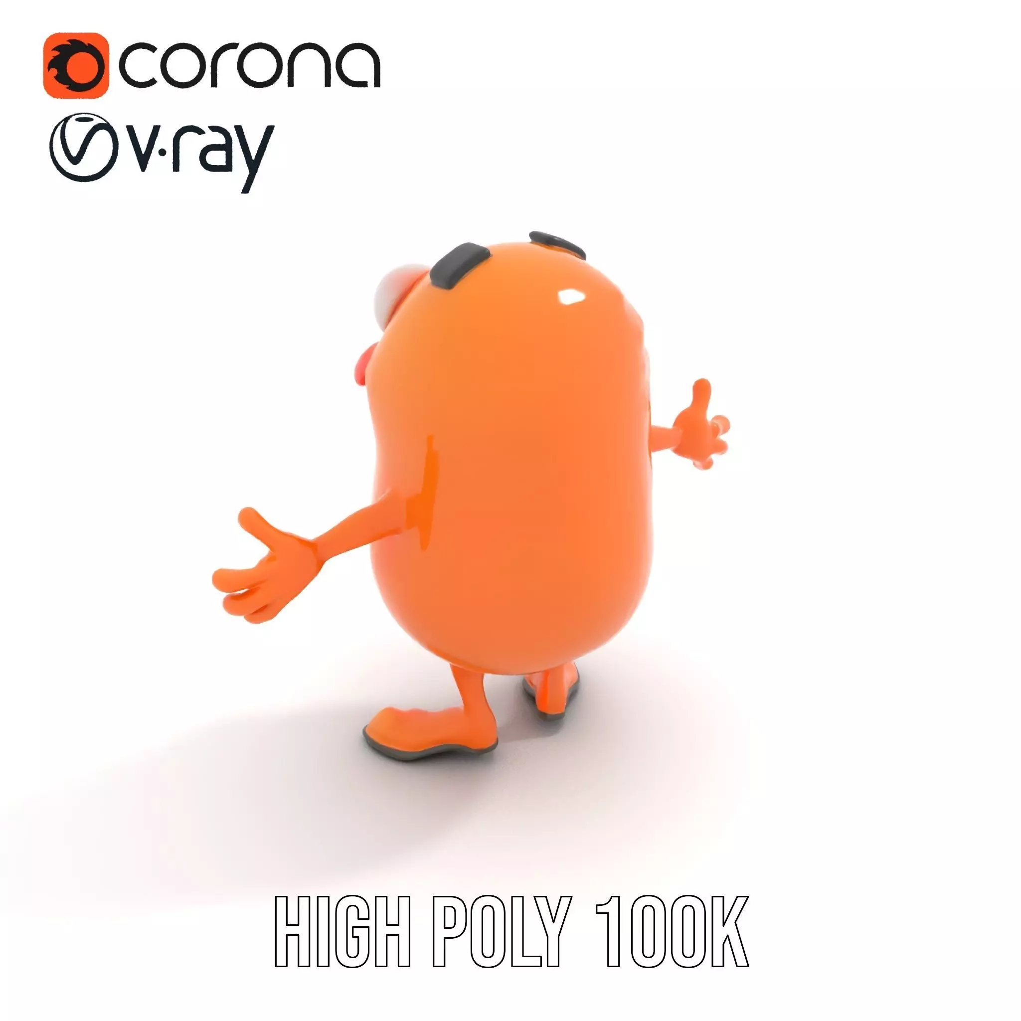 Orange BowTie Monster Character Rigged and Animated Low-poly 3D model_9