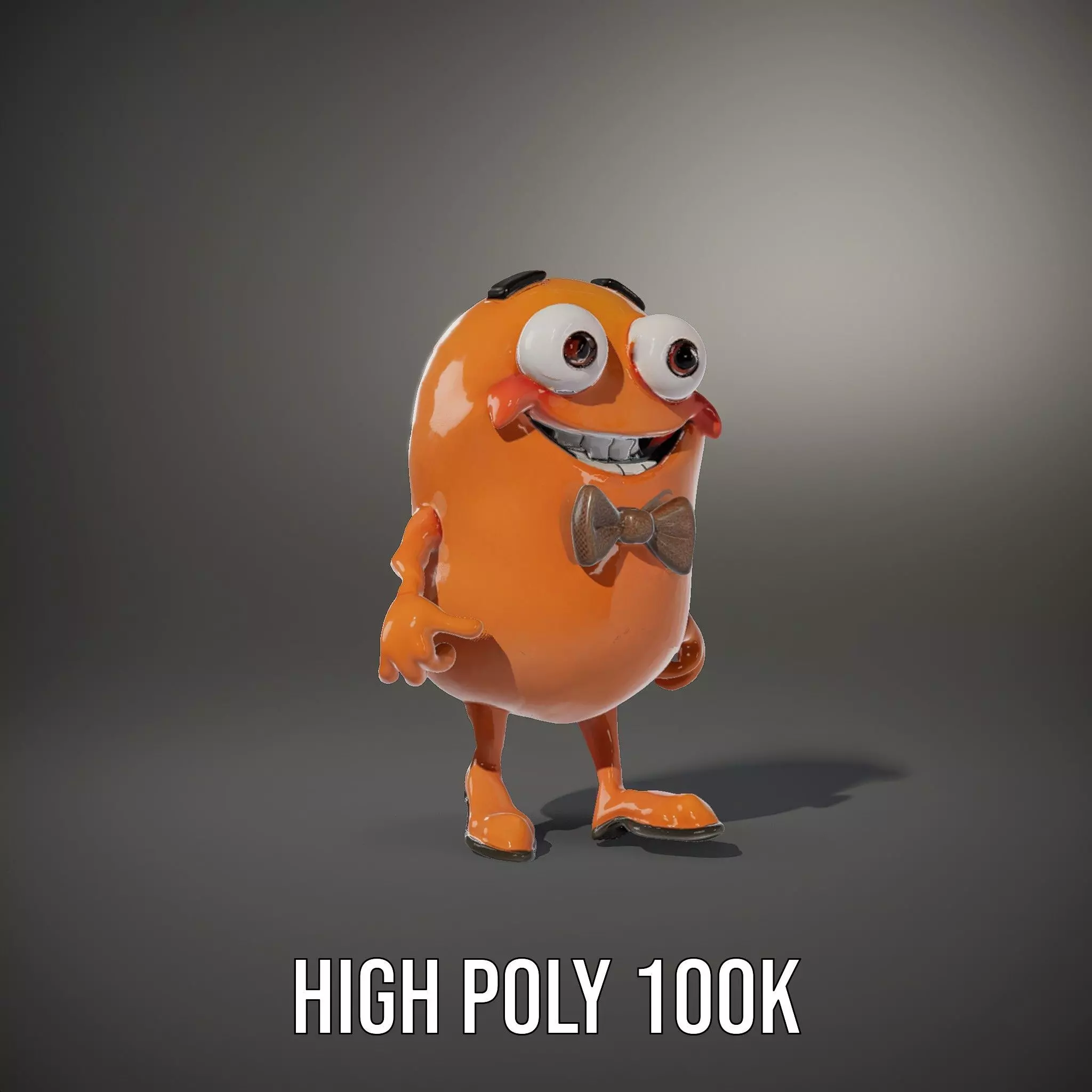 Orange BowTie Monster Character Rigged and Animated Low-poly 3D model_28