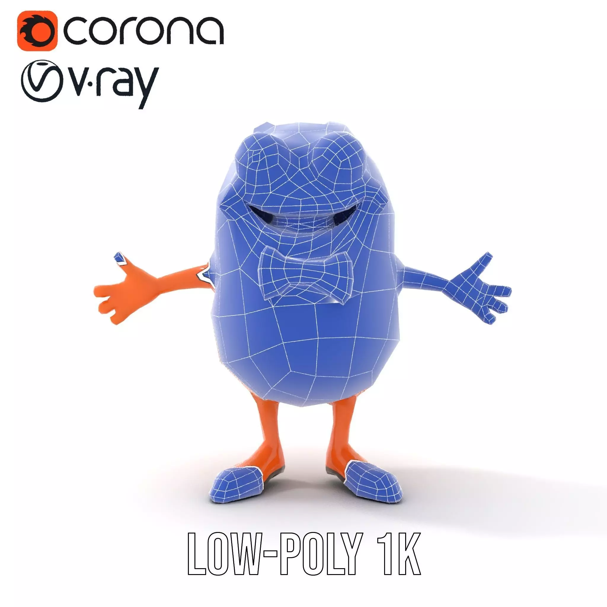 Orange BowTie Monster Character Rigged and Animated Low-poly 3D model_30